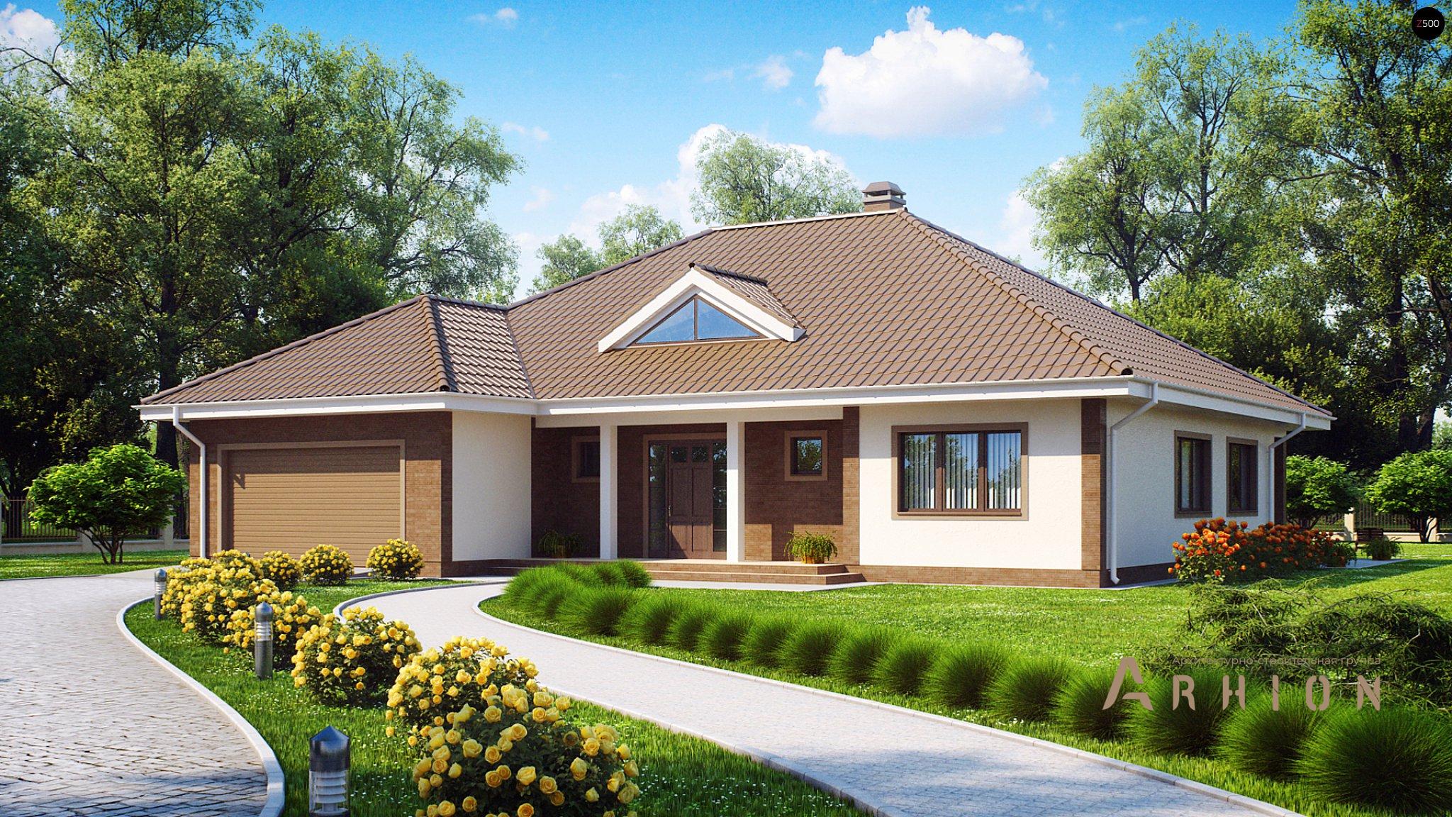 1. Проект одноэтажного дома в европейском стиле с четырехскатной, Z26, площадью - 213 кв c терассой, гаражом