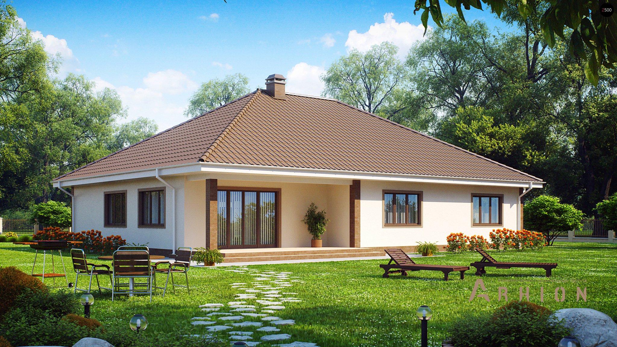 12. Проект одноэтажного дома в европейском стиле с четырехскатной, Z26, площадью - 213 кв c терассой, гаражом