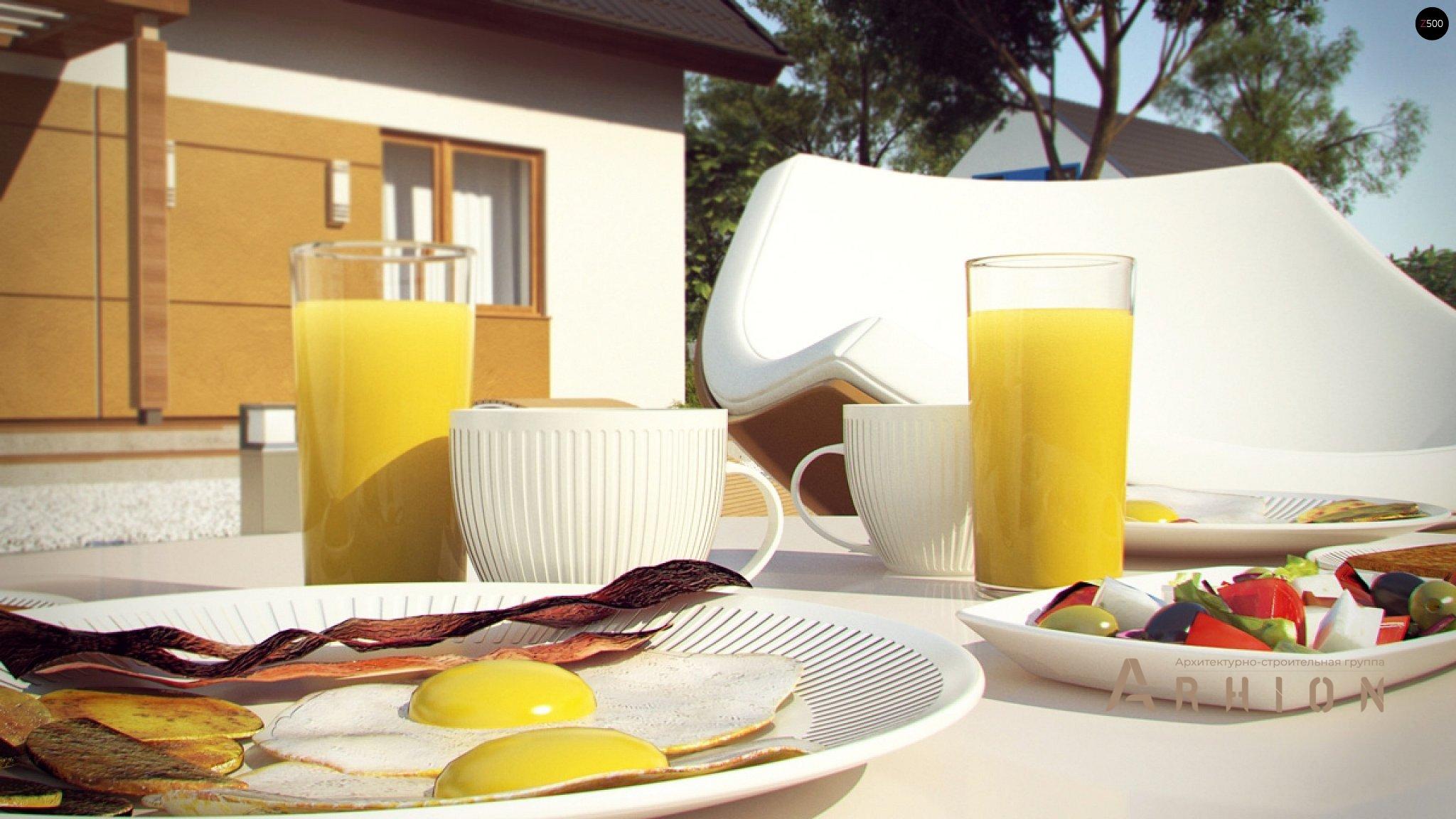 7. Проект одноэтажного дома в канадском стиле с двускатной кровлей, Z267, площадью - 148 кв c мансардой, терассой