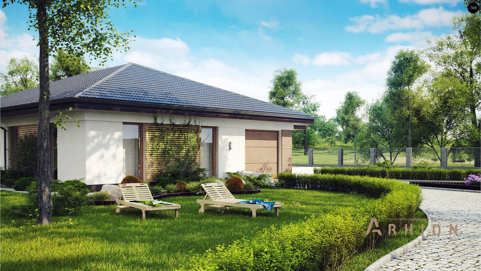 2. Проект одноэтажного дома в современном стиле с четырехскатной, Z268, площадью - 185 кв c терассой, гаражом