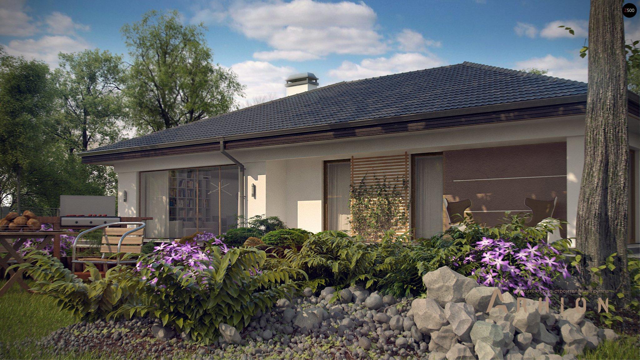 4. Проект одноэтажного дома в современном стиле с четырехскатной, Z268, площадью - 185 кв c терассой, гаражом