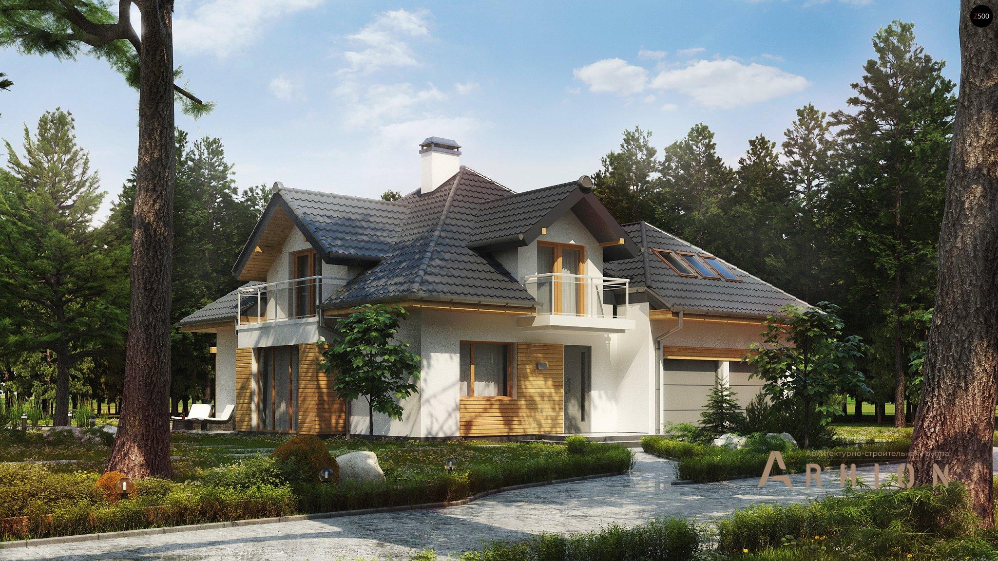 1. Проект одноэтажного дома в современном стиле с четырехскатной, Z270, площадью - 239 кв c мансардой, терассой, балконом, гаражом, эркером