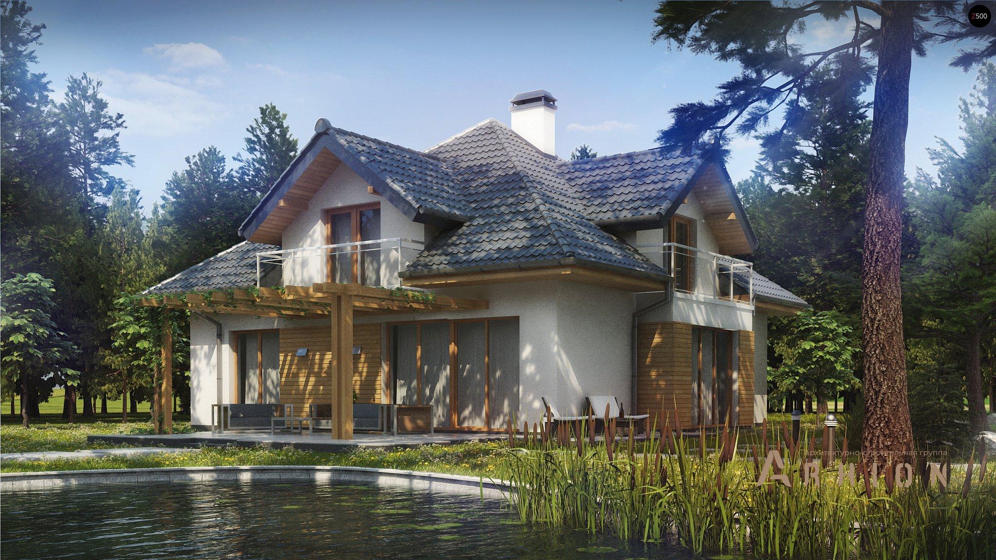 15. Проект одноэтажного дома в современном стиле с четырехскатной, Z270, площадью - 239 кв c мансардой, терассой, балконом, гаражом, эркером