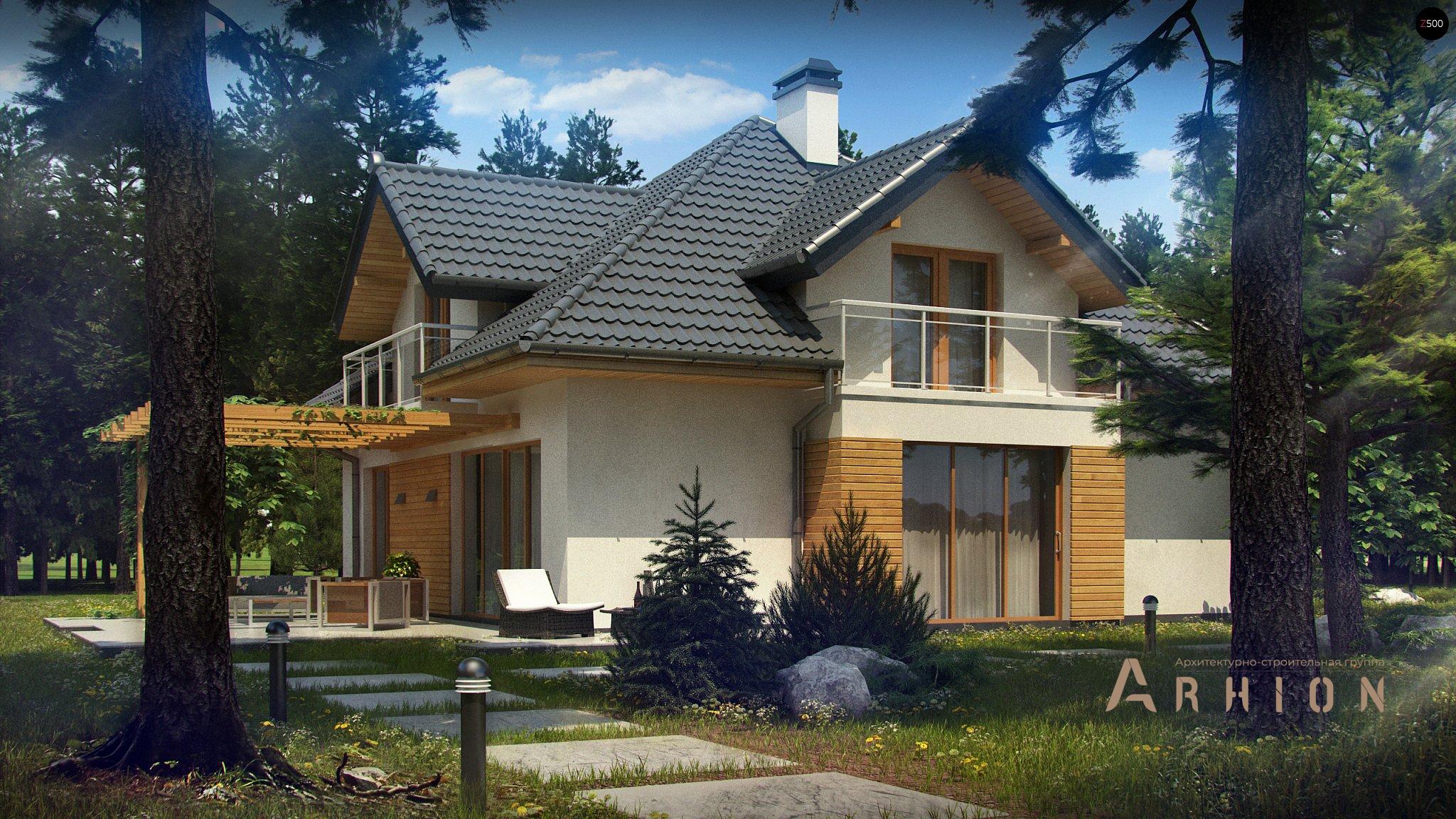 16. Проект одноэтажного дома в современном стиле с четырехскатной, Z270, площадью - 239 кв c мансардой, терассой, балконом, гаражом, эркером