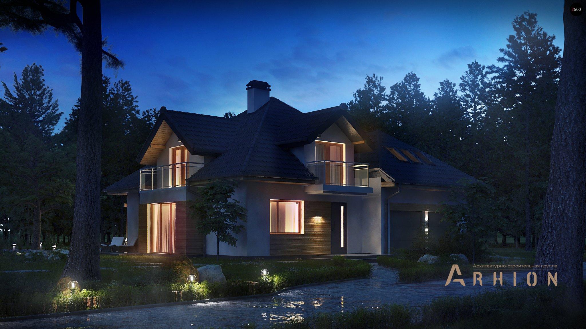 17. Проект одноэтажного дома в современном стиле с четырехскатной, Z270, площадью - 239 кв c мансардой, терассой, балконом, гаражом, эркером