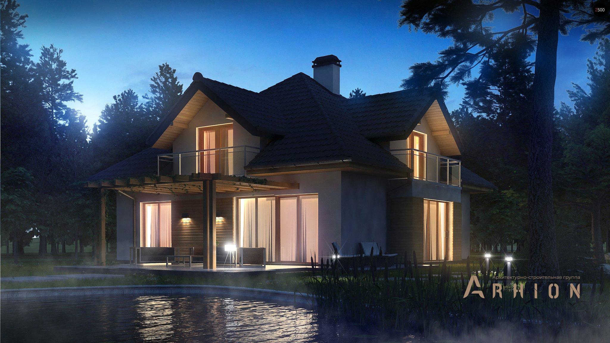 18. Проект одноэтажного дома в современном стиле с четырехскатной, Z270, площадью - 239 кв c мансардой, терассой, балконом, гаражом, эркером