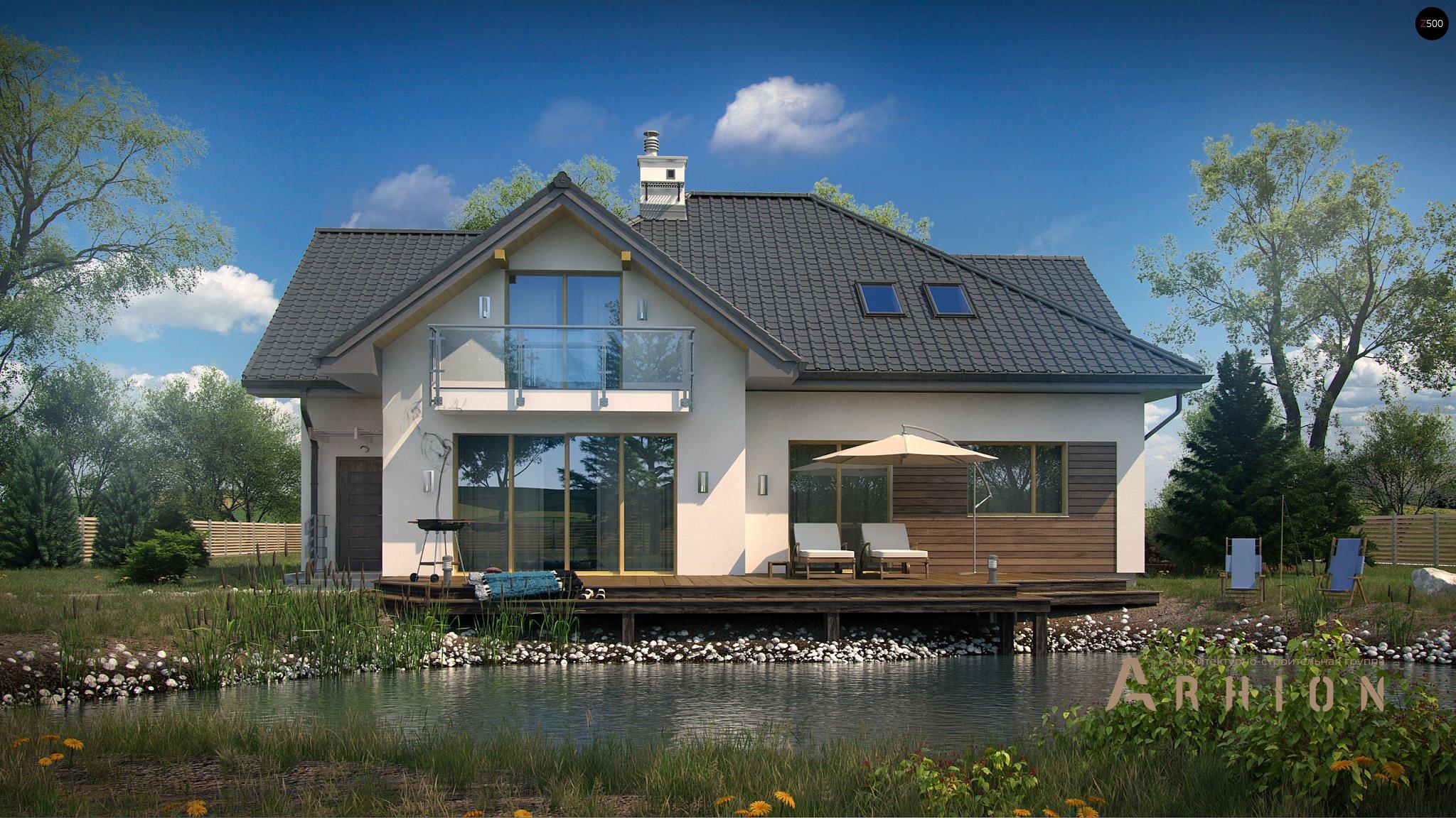 3. Проект одноэтажного дома в альпийском стиле с четырехскатной, Z272, площадью - 263 кв c мансардой, терассой, балконом, гаражом