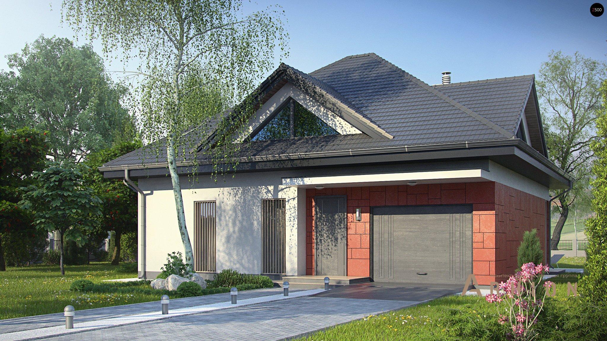 1. Проект одноэтажного дома в европейском стиле с четырехскатной, Z278, площадью - 199 кв c мансардой, терассой, гаражом, эркером