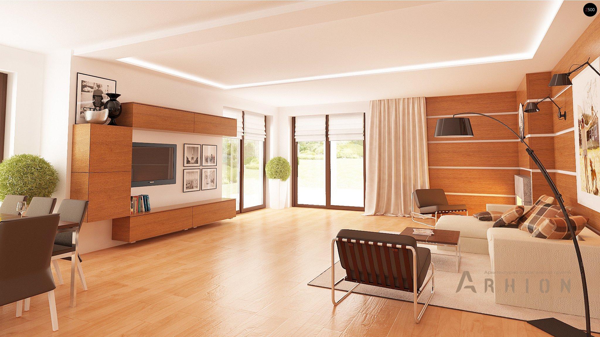 8. Проект одноэтажного дома в современном стиле с четырехскатной, Z281, площадью - 189 кв c терассой, гаражом, эркером