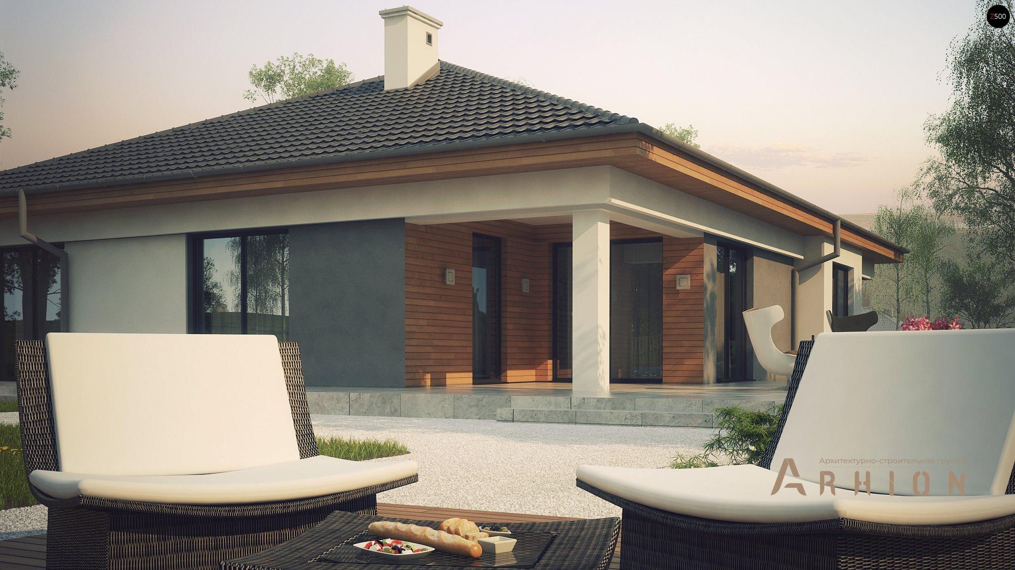 15. Проект одноэтажного дома в современном стиле с четырехскатной, Z281, площадью - 189 кв c терассой, гаражом, эркером