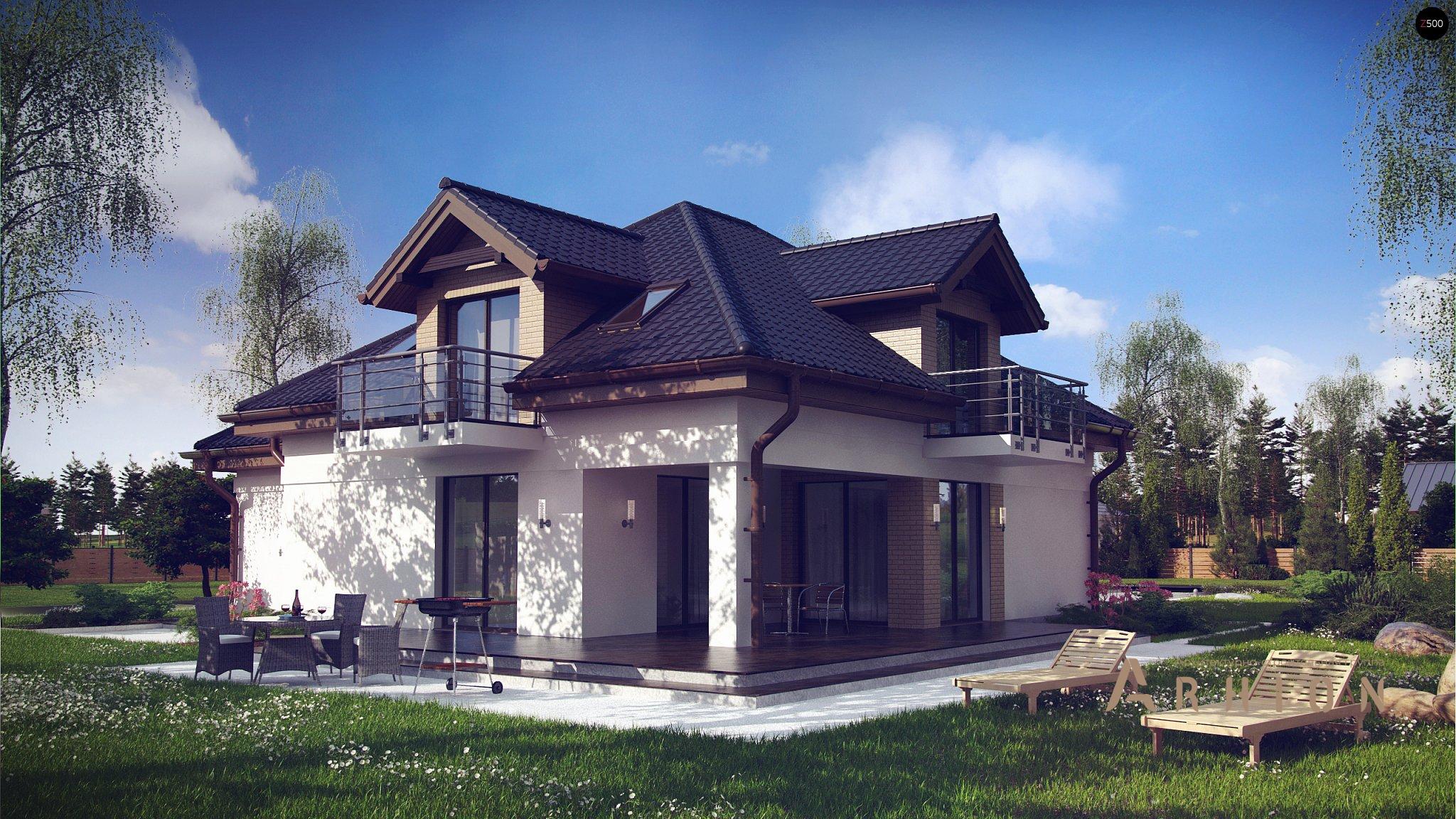 12. Проект одноэтажного дома в современном стиле с многоскатной кровлей, Z283, площадью - 201 кв c мансардой, терассой, балконом, гаражом