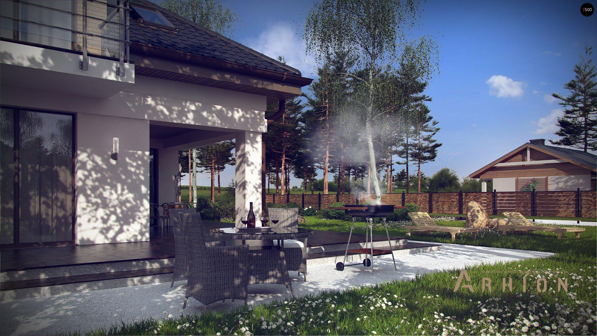 13. Проект одноэтажного дома в современном стиле с многоскатной кровлей, Z283, площадью - 201 кв c мансардой, терассой, балконом, гаражом