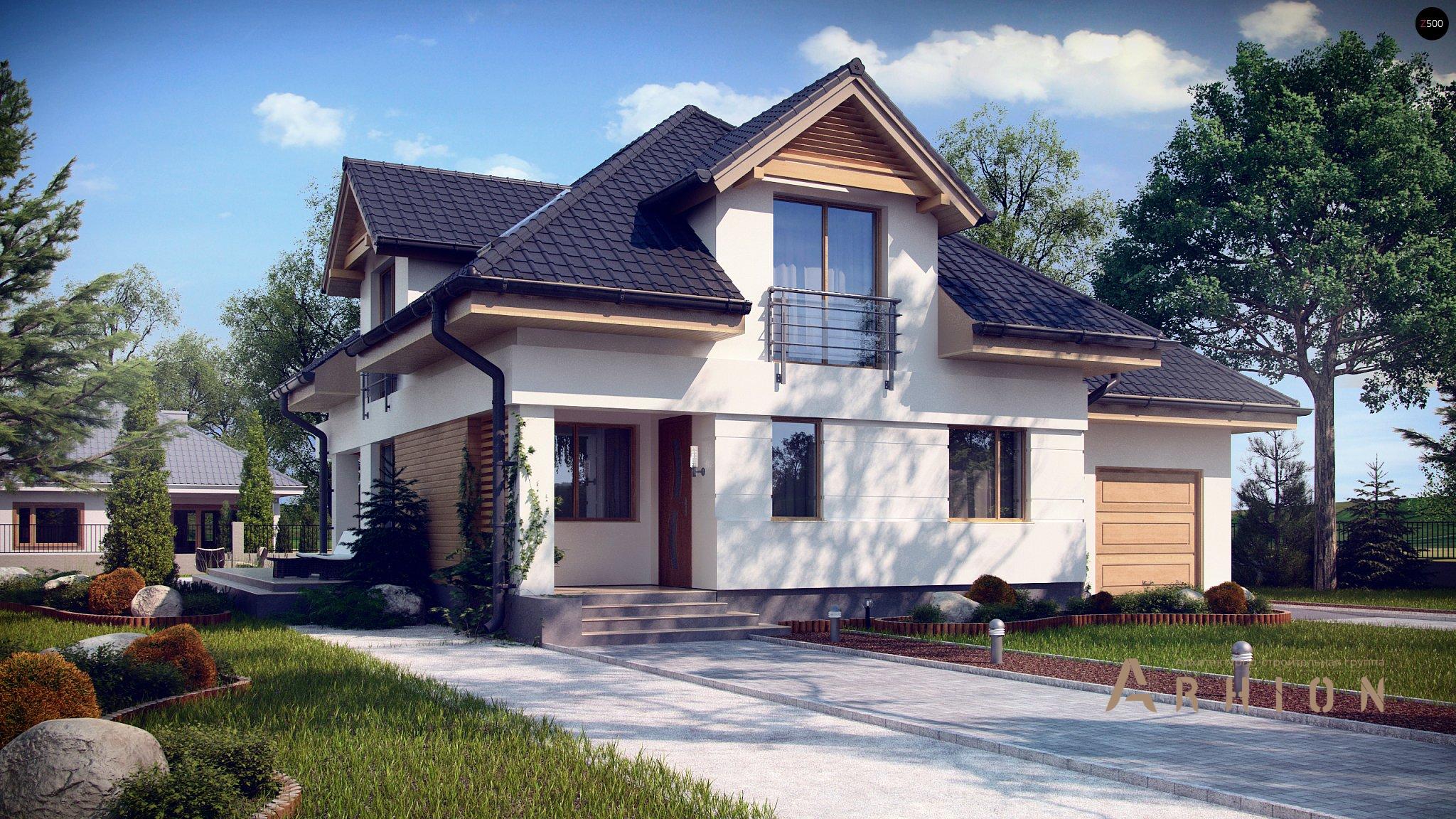 1. Проект одноэтажного дома в современном стиле с многоскатной кровлей, Z284, площадью - 226 кв c мансардой, терассой, балконом, гаражом, эркером