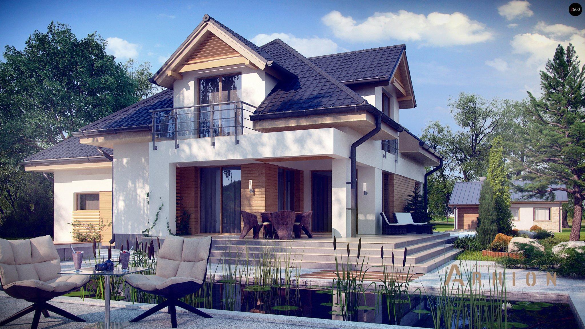 14. Проект одноэтажного дома в современном стиле с многоскатной кровлей, Z284, площадью - 226 кв c мансардой, терассой, балконом, гаражом, эркером