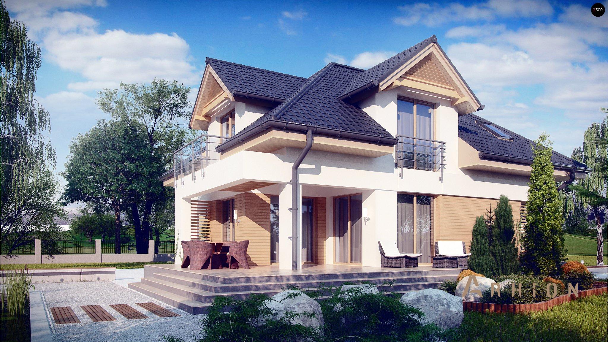 15. Проект одноэтажного дома в современном стиле с многоскатной кровлей, Z284, площадью - 226 кв c мансардой, терассой, балконом, гаражом, эркером