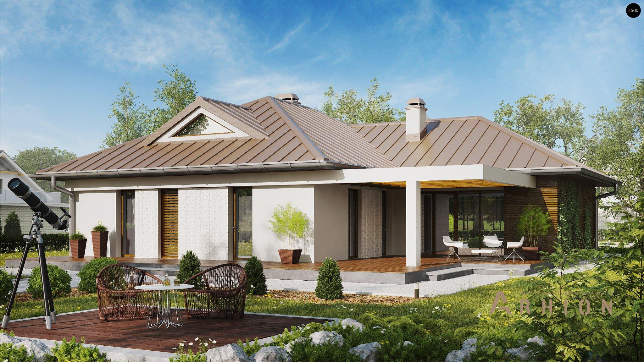 2. Проект одноэтажного дома в современном стиле с четырехскатной, Z285, площадью - 169 кв c терассой, гаражом