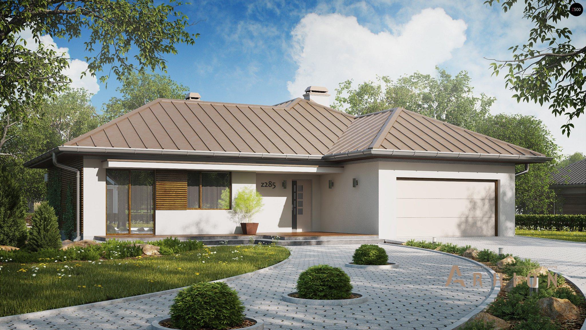 3. Проект одноэтажного дома в современном стиле с четырехскатной, Z285, площадью - 169 кв c терассой, гаражом