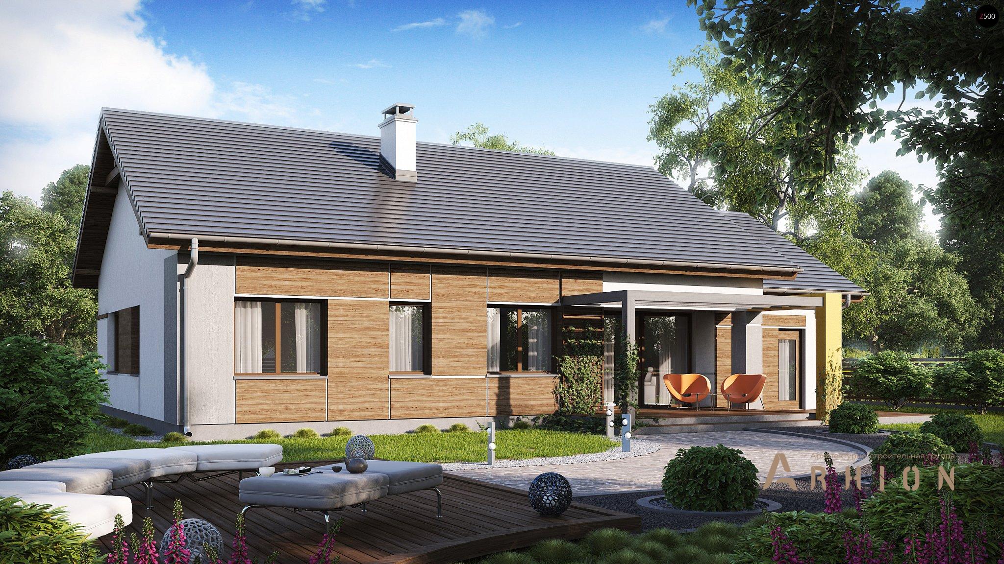 2. Проект одноэтажного дома в современном стиле с двускатной кровлей, Z287, площадью - 147 кв c терассой, гаражом