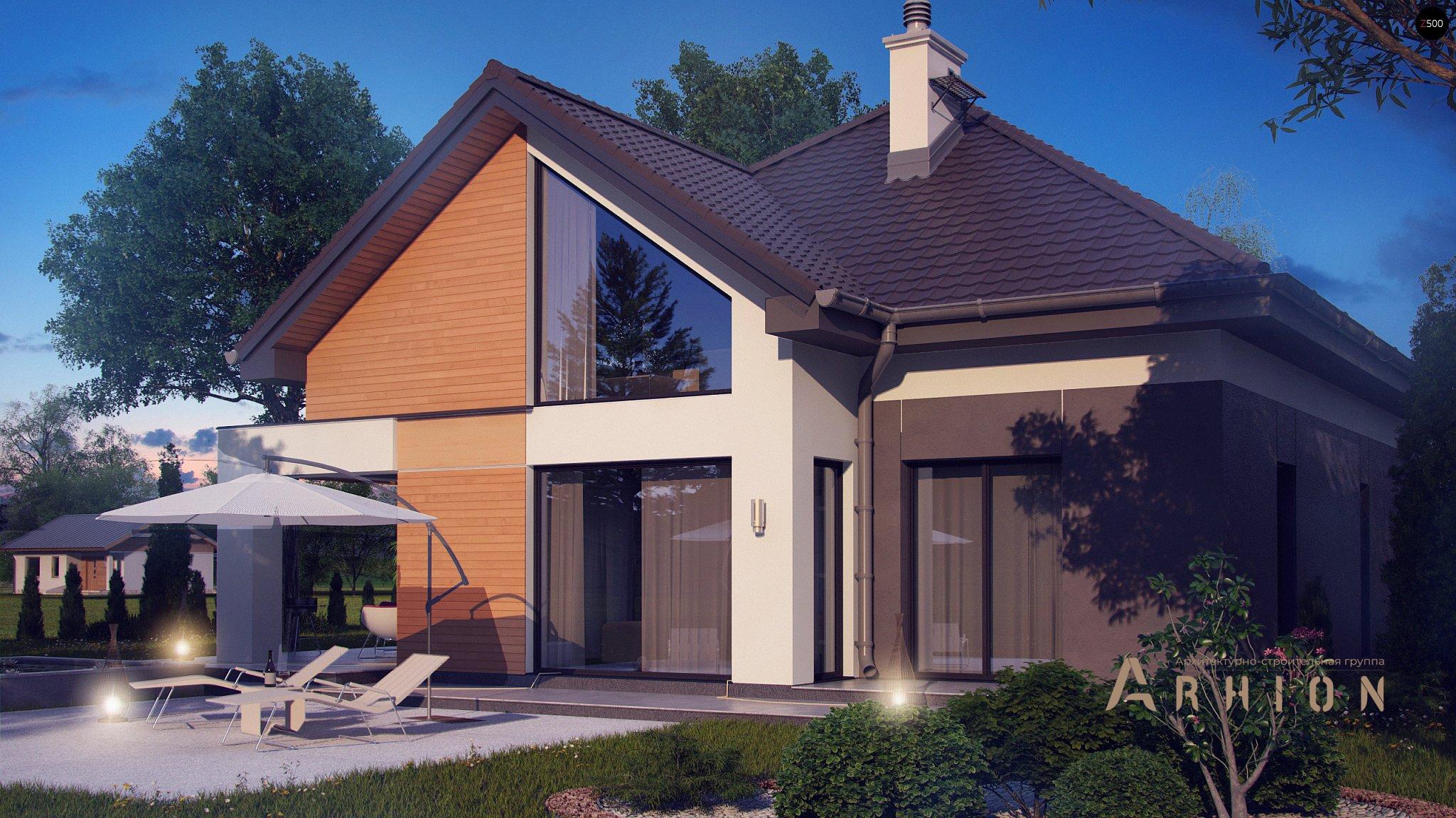 3. Проект одноэтажного дома в альпийском стиле с многоскатной кровлей, Z288, площадью - 213 кв c мансардой, терассой, балконом, гаражом, эркером