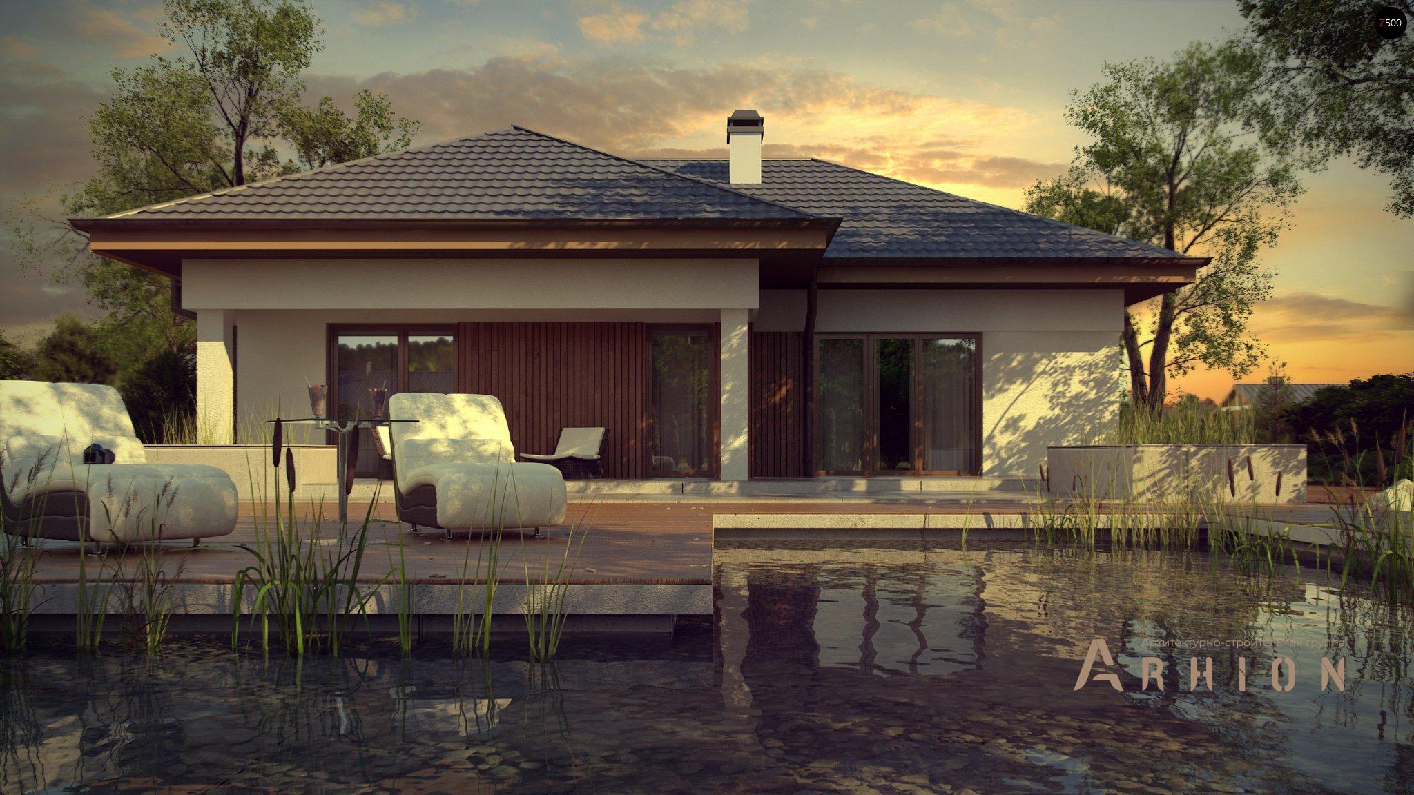 2. Проект одноэтажного дома в современном стиле с четырехскатной, Z289, площадью - 150 кв c терассой, гаражом, эркером