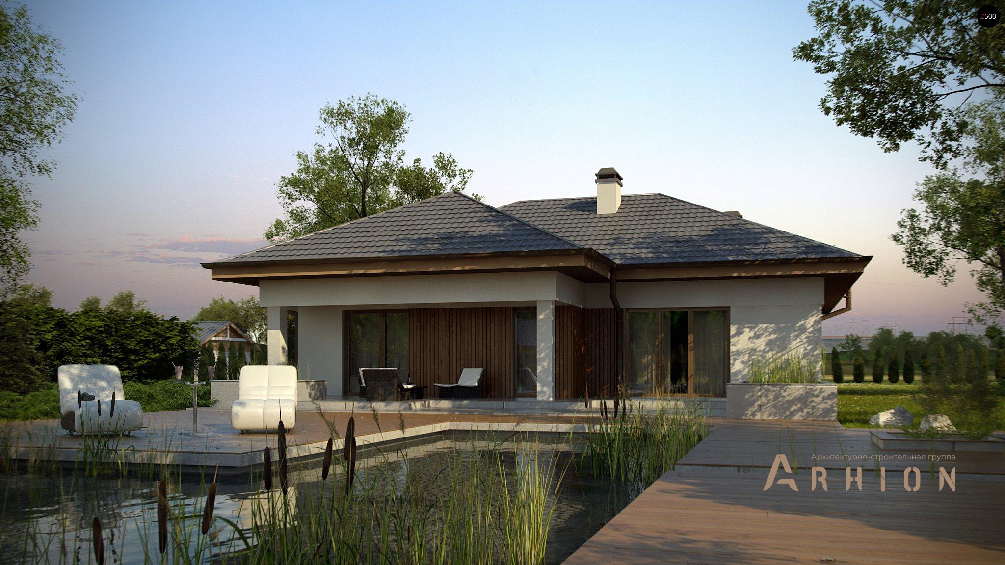 5. Проект одноэтажного дома в современном стиле с четырехскатной, Z289, площадью - 150 кв c терассой, гаражом, эркером