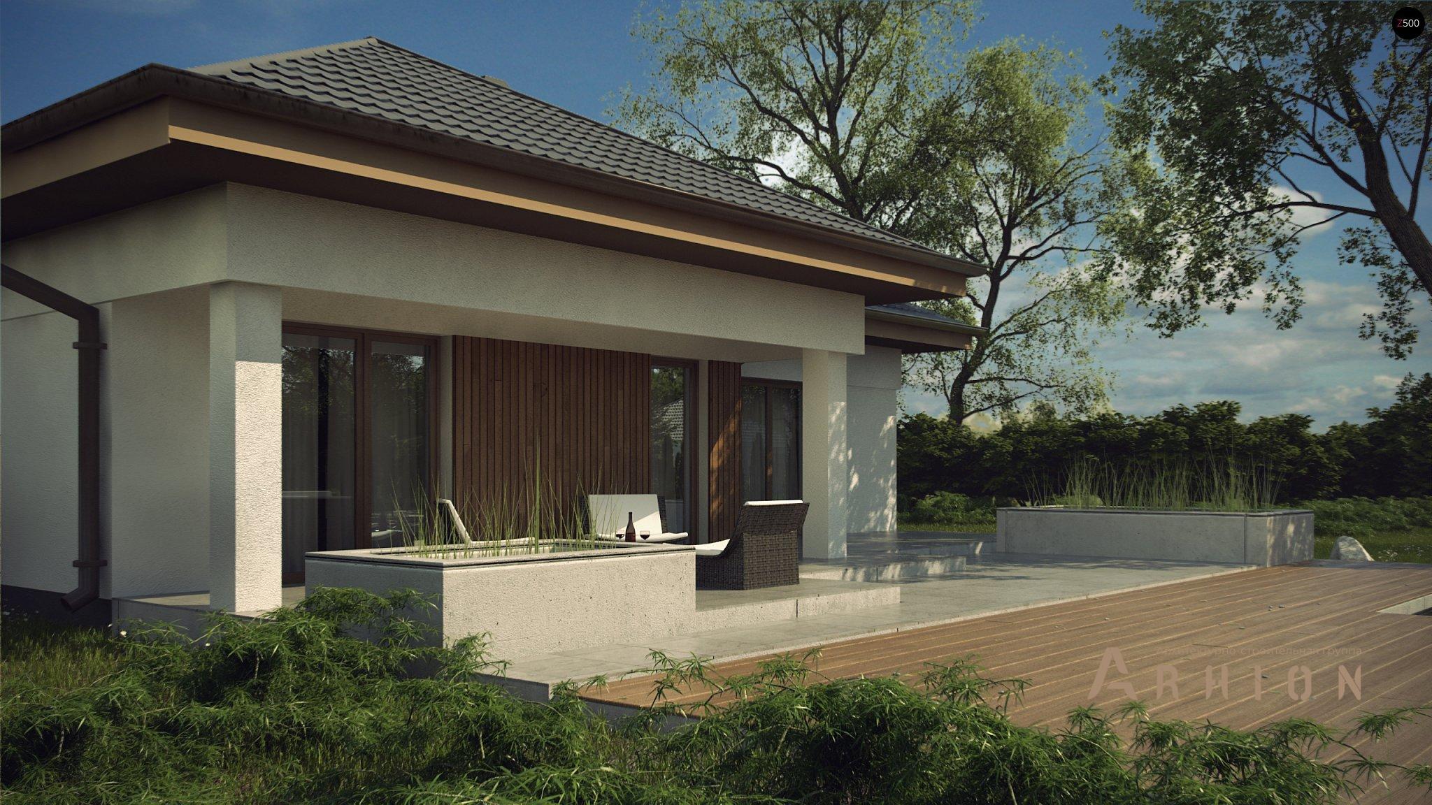 7. Проект одноэтажного дома в современном стиле с четырехскатной, Z289, площадью - 150 кв c терассой, гаражом, эркером