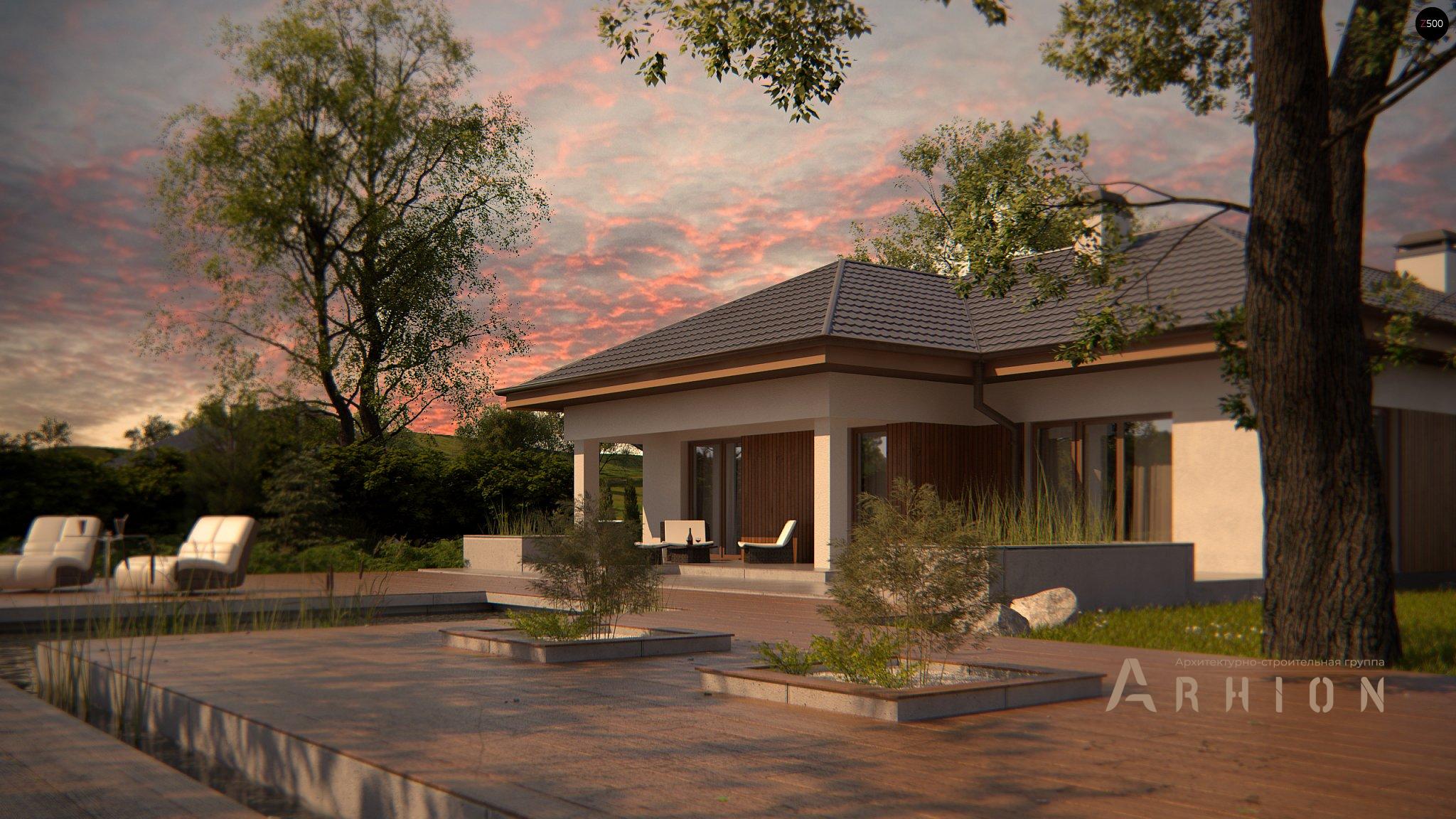 8. Проект одноэтажного дома в современном стиле с четырехскатной, Z289, площадью - 150 кв c терассой, гаражом, эркером