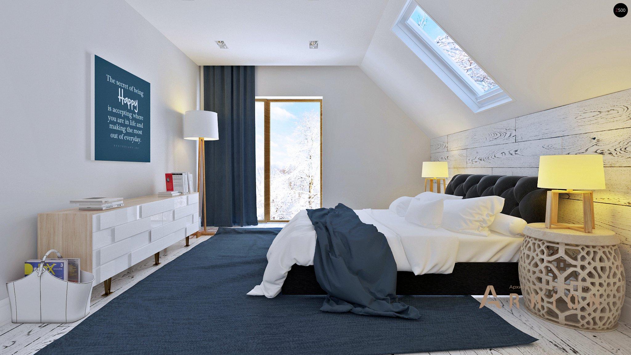 6. Проект одноэтажного дома в современном стиле с двускатной кровлей, Z292, площадью - 167 кв c мансардой, терассой, балконом, гаражом