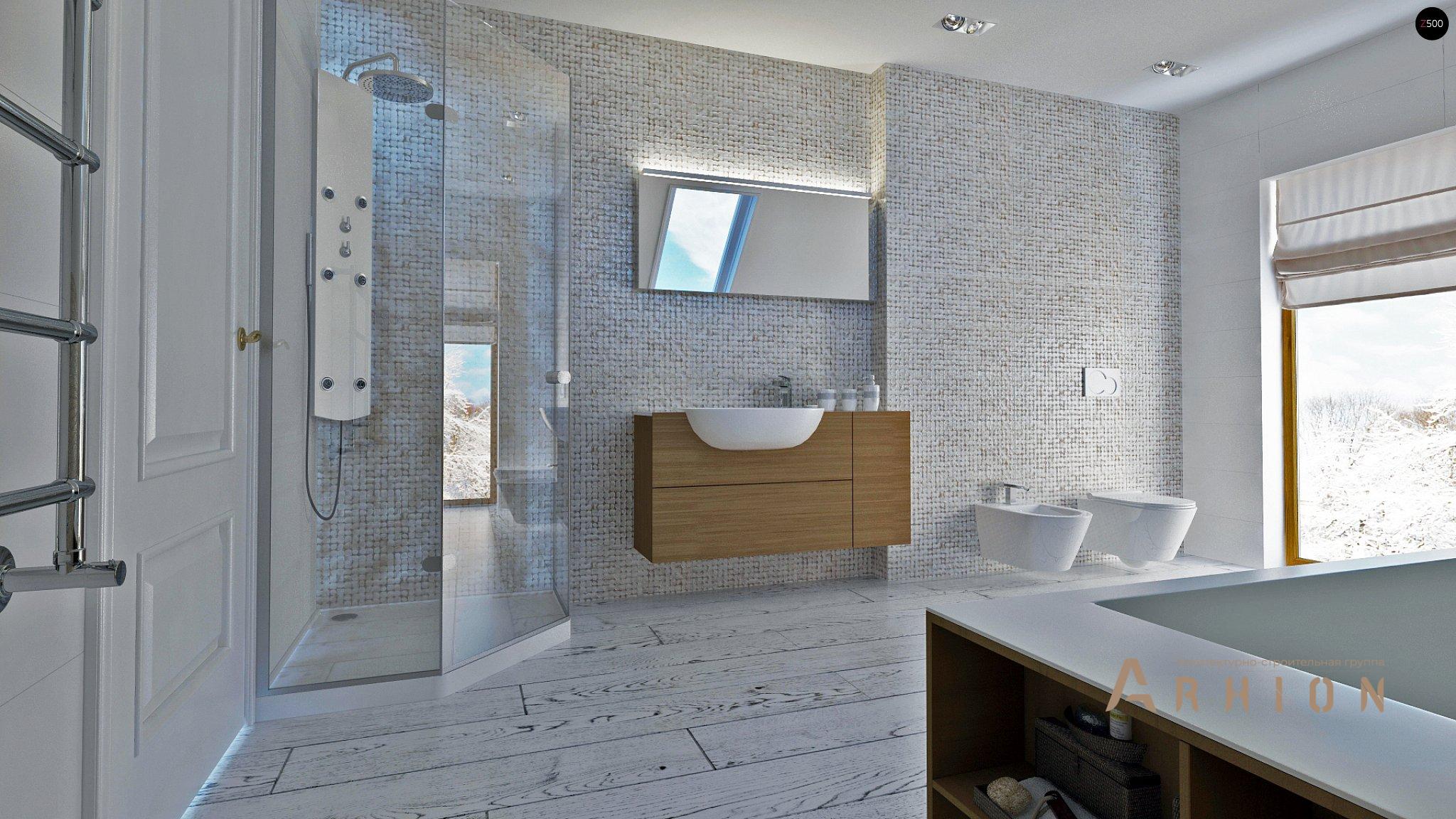 8. Проект одноэтажного дома в современном стиле с двускатной кровлей, Z292, площадью - 167 кв c мансардой, терассой, балконом, гаражом