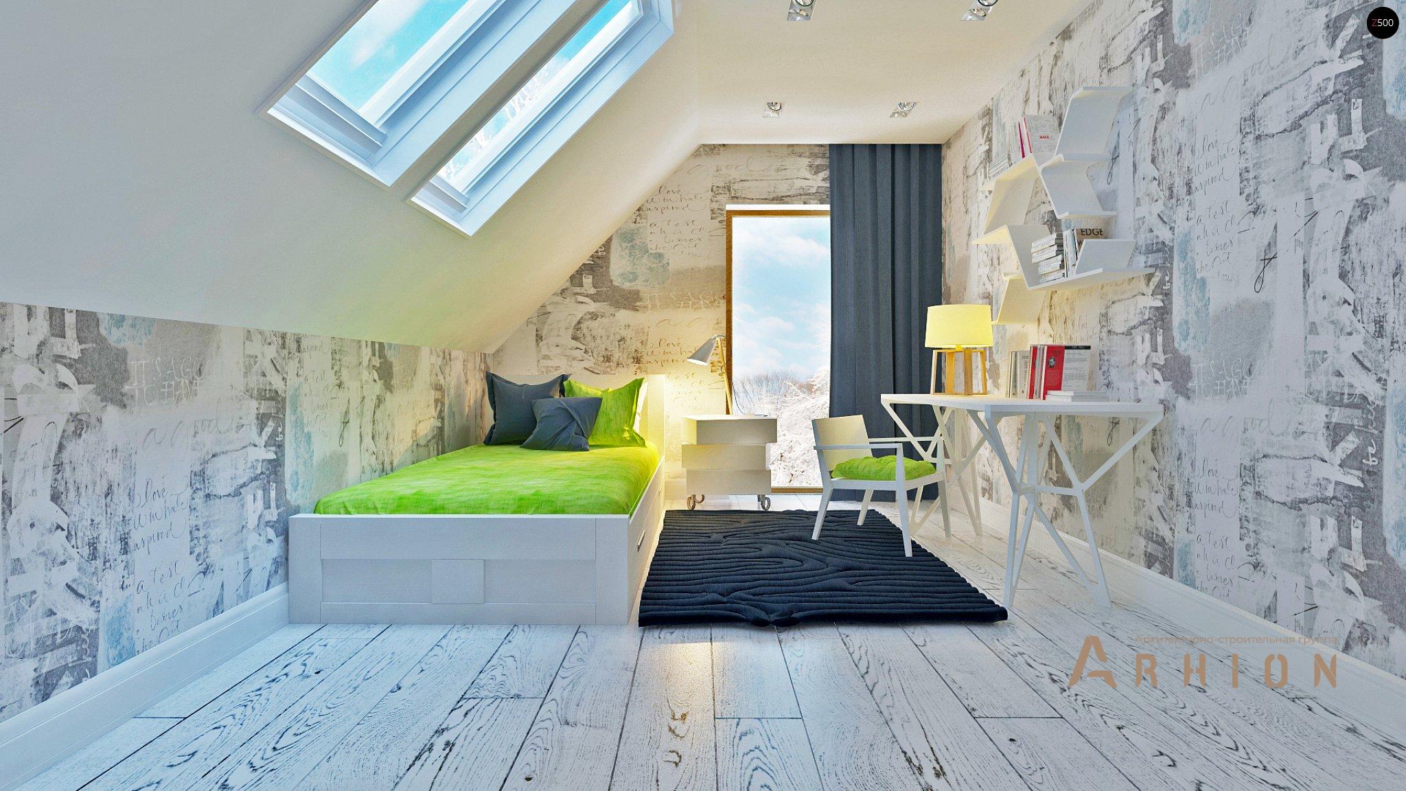 10. Проект одноэтажного дома в современном стиле с двускатной кровлей, Z292, площадью - 167 кв c мансардой, терассой, балконом, гаражом