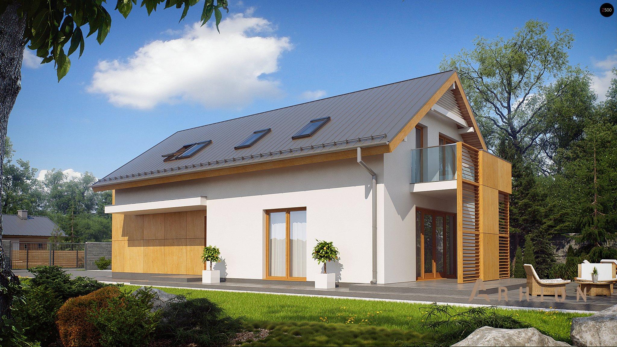 12. Проект одноэтажного дома в современном стиле с двускатной кровлей, Z292, площадью - 167 кв c мансардой, терассой, балконом, гаражом