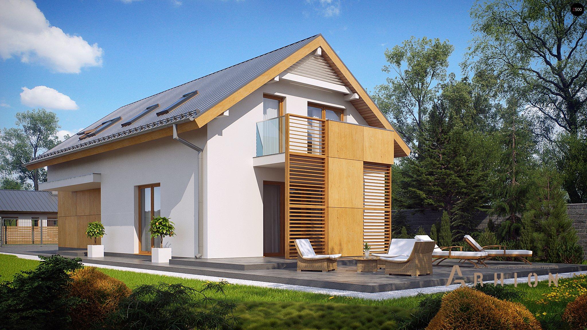 13. Проект одноэтажного дома в современном стиле с двускатной кровлей, Z292, площадью - 167 кв c мансардой, терассой, балконом, гаражом