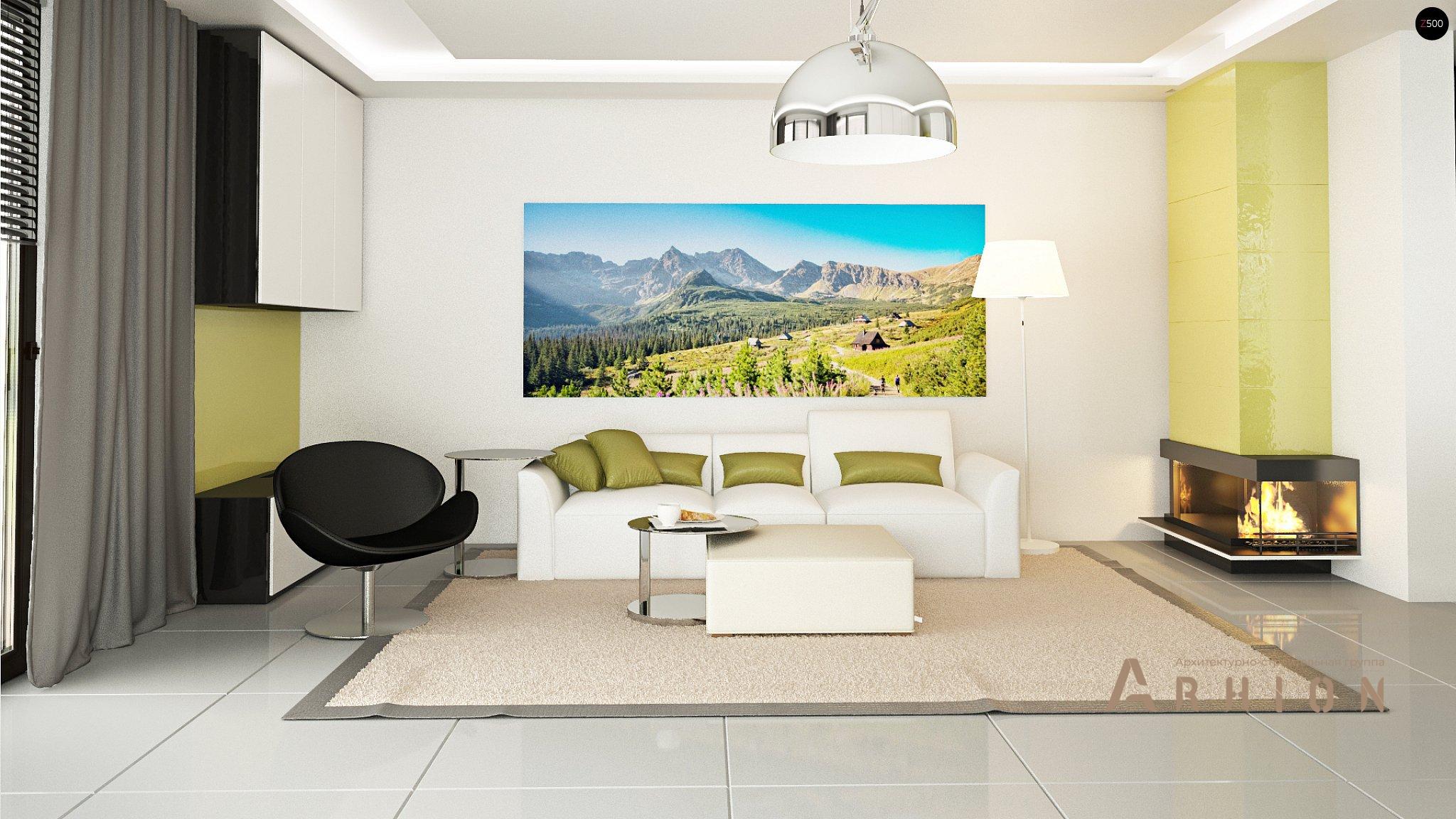 2. Проект одноэтажного дома в современном стиле с двускатной кровлей, Z293, площадью - 114 кв c мансардой, терассой, балконом, гаражом