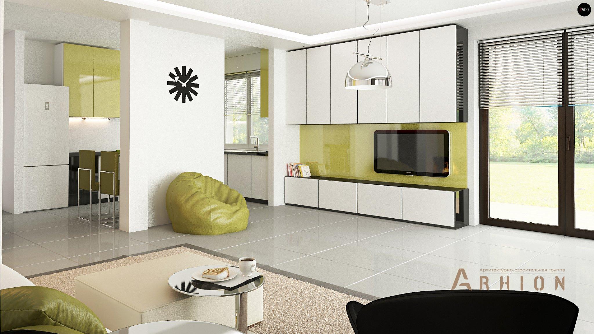 4. Проект одноэтажного дома в современном стиле с двускатной кровлей, Z293, площадью - 114 кв c мансардой, терассой, балконом, гаражом