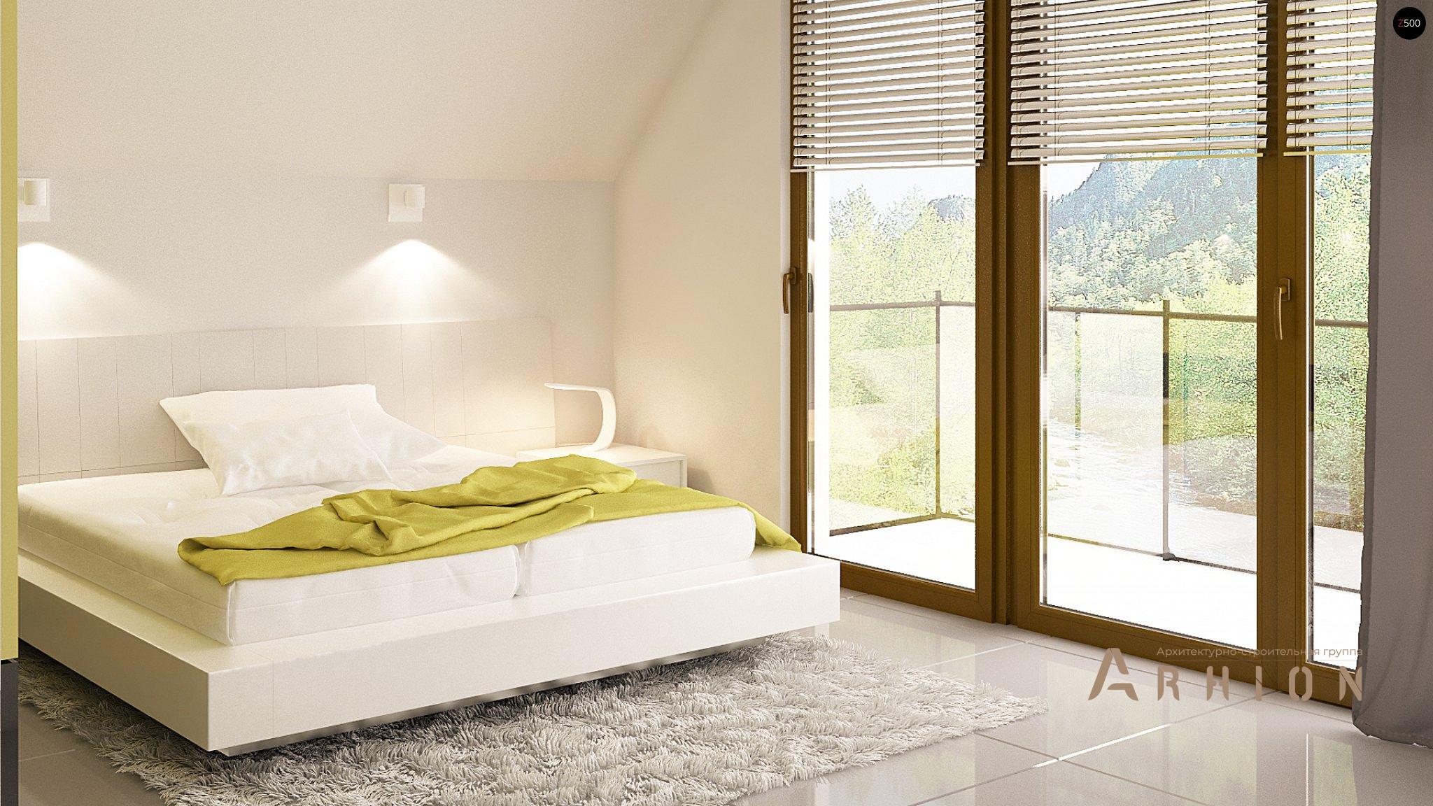 9. Проект одноэтажного дома в современном стиле с двускатной кровлей, Z293, площадью - 114 кв c мансардой, терассой, балконом, гаражом