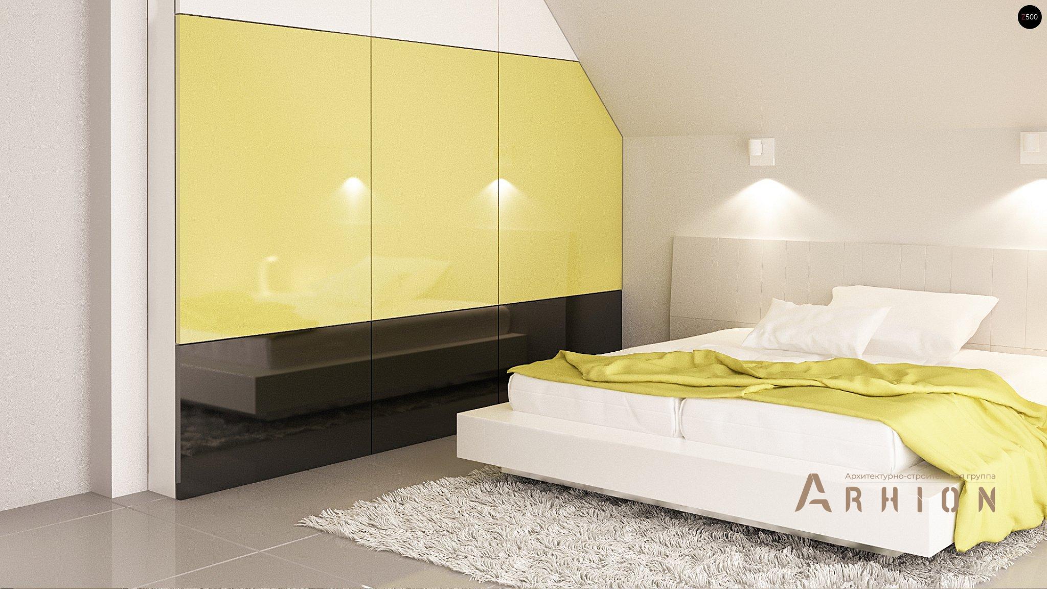 10. Проект одноэтажного дома в современном стиле с двускатной кровлей, Z293, площадью - 114 кв c мансардой, терассой, балконом, гаражом