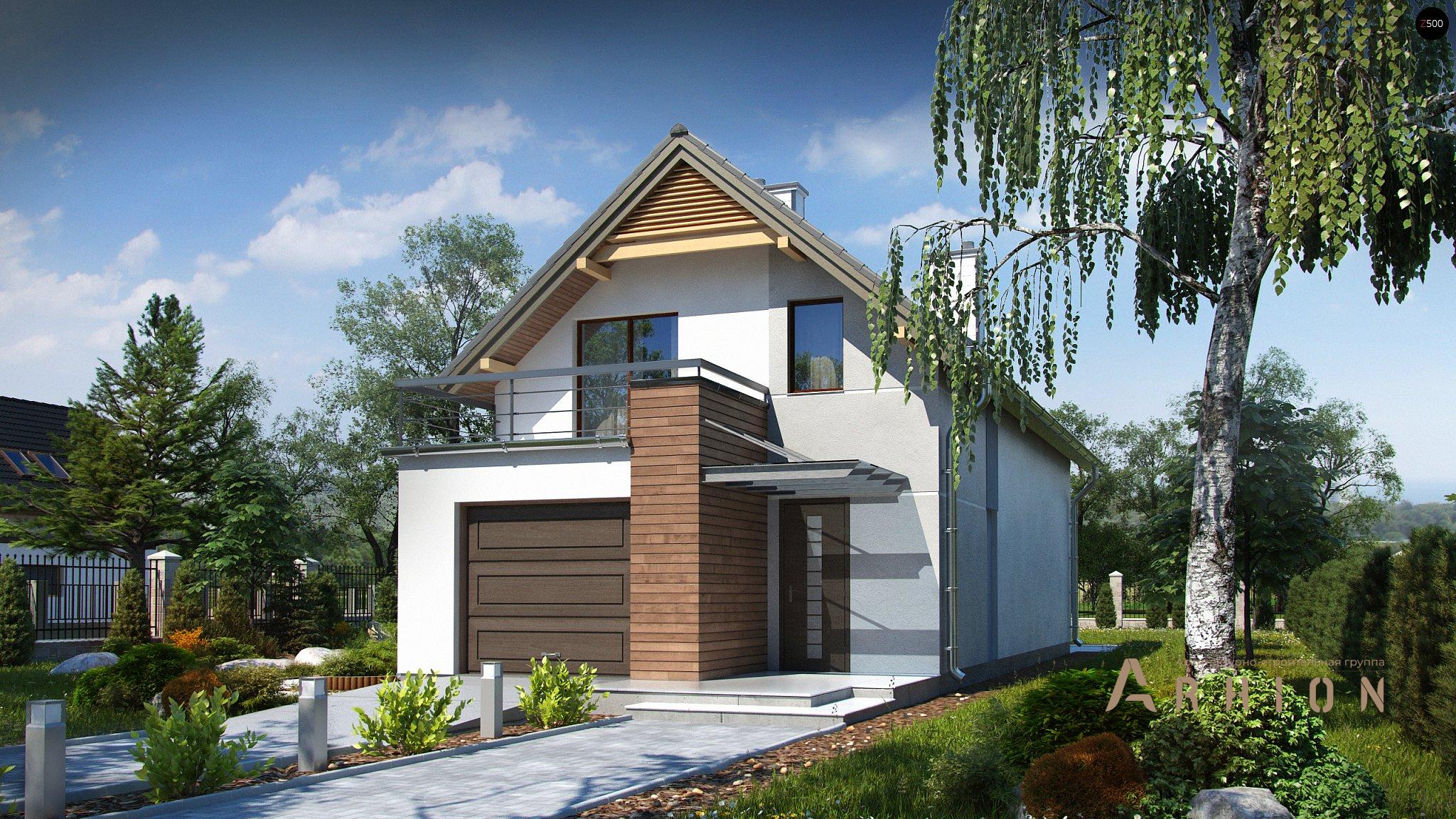 14. Проект одноэтажного дома в современном стиле с двускатной кровлей, Z293, площадью - 114 кв c мансардой, терассой, балконом, гаражом