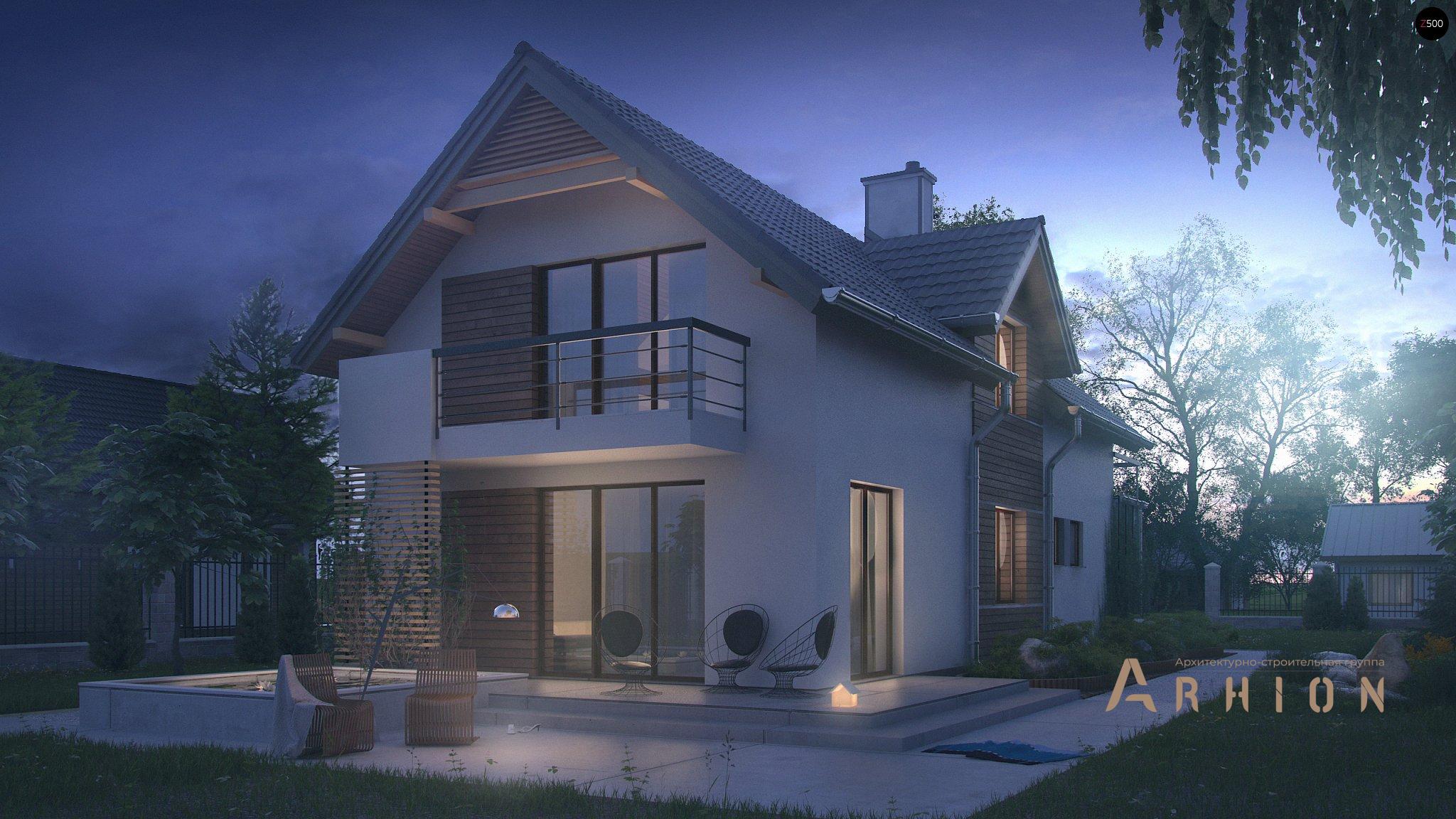 15. Проект одноэтажного дома в современном стиле с двускатной кровлей, Z293, площадью - 114 кв c мансардой, терассой, балконом, гаражом