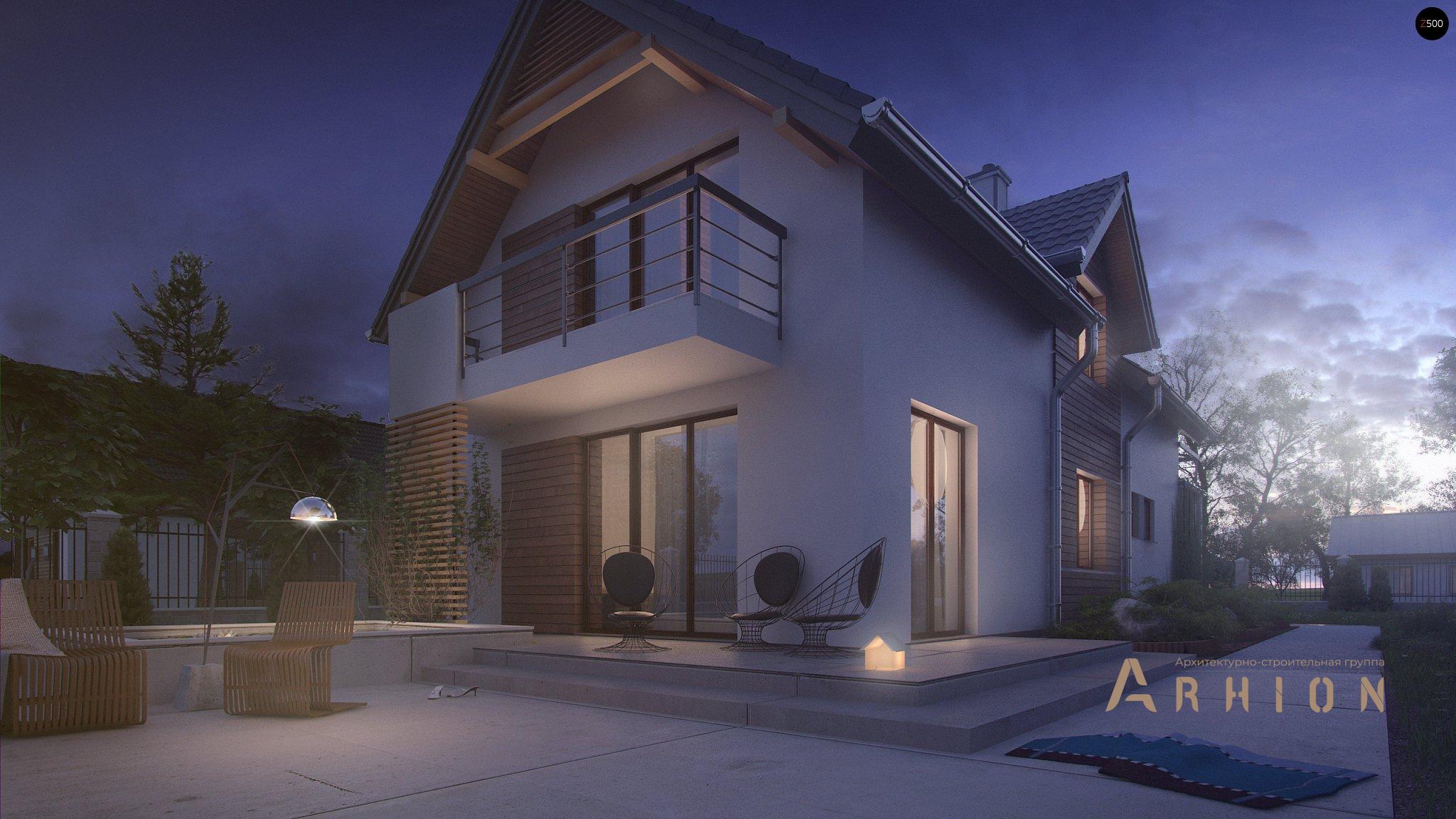 16. Проект одноэтажного дома в современном стиле с двускатной кровлей, Z293, площадью - 114 кв c мансардой, терассой, балконом, гаражом