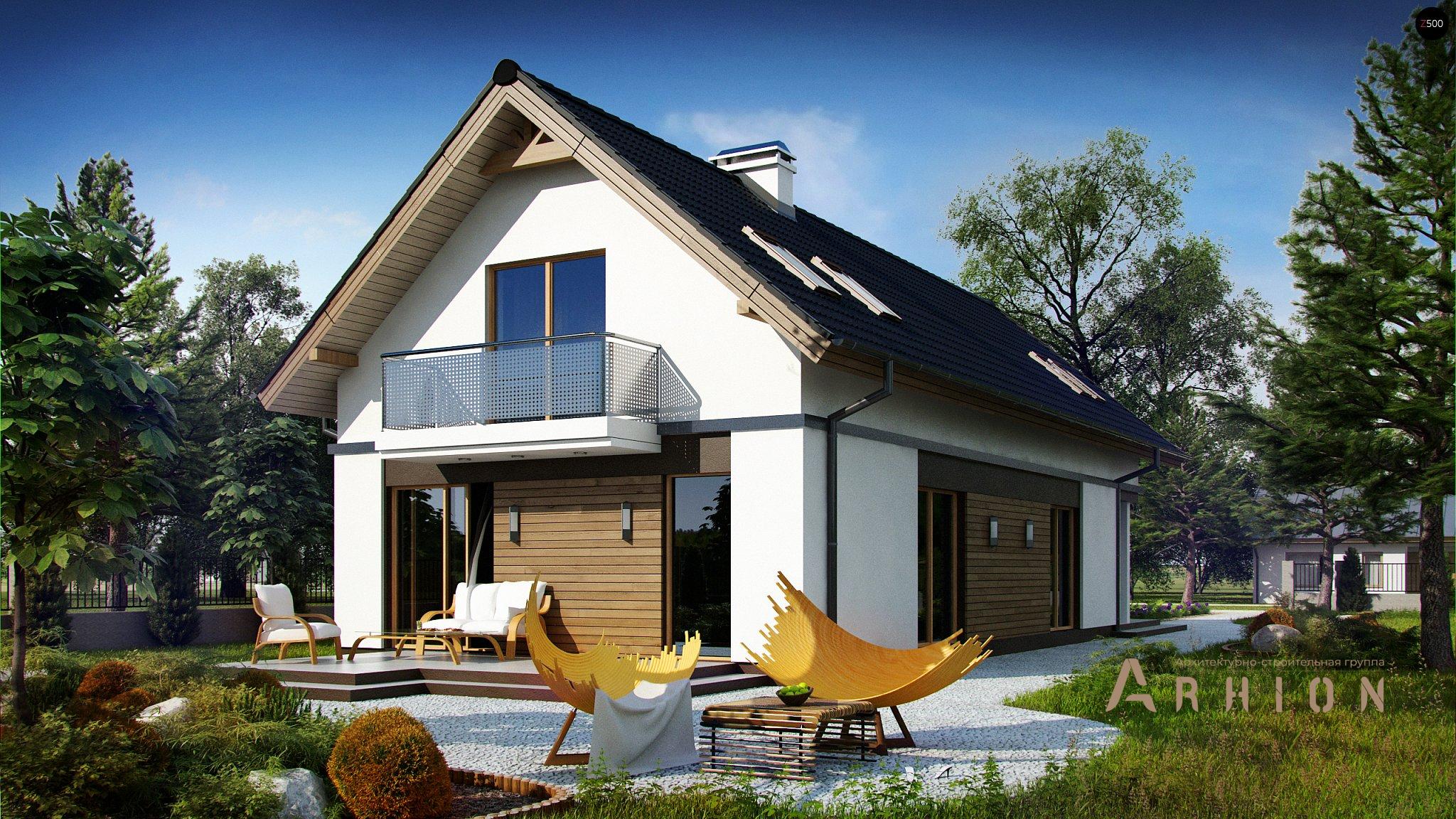 2. Проект одноэтажного дома в современном стиле с двускатной кровлей, Z294, площадью - 214 кв c мансардой, терассой, балконом, гаражом