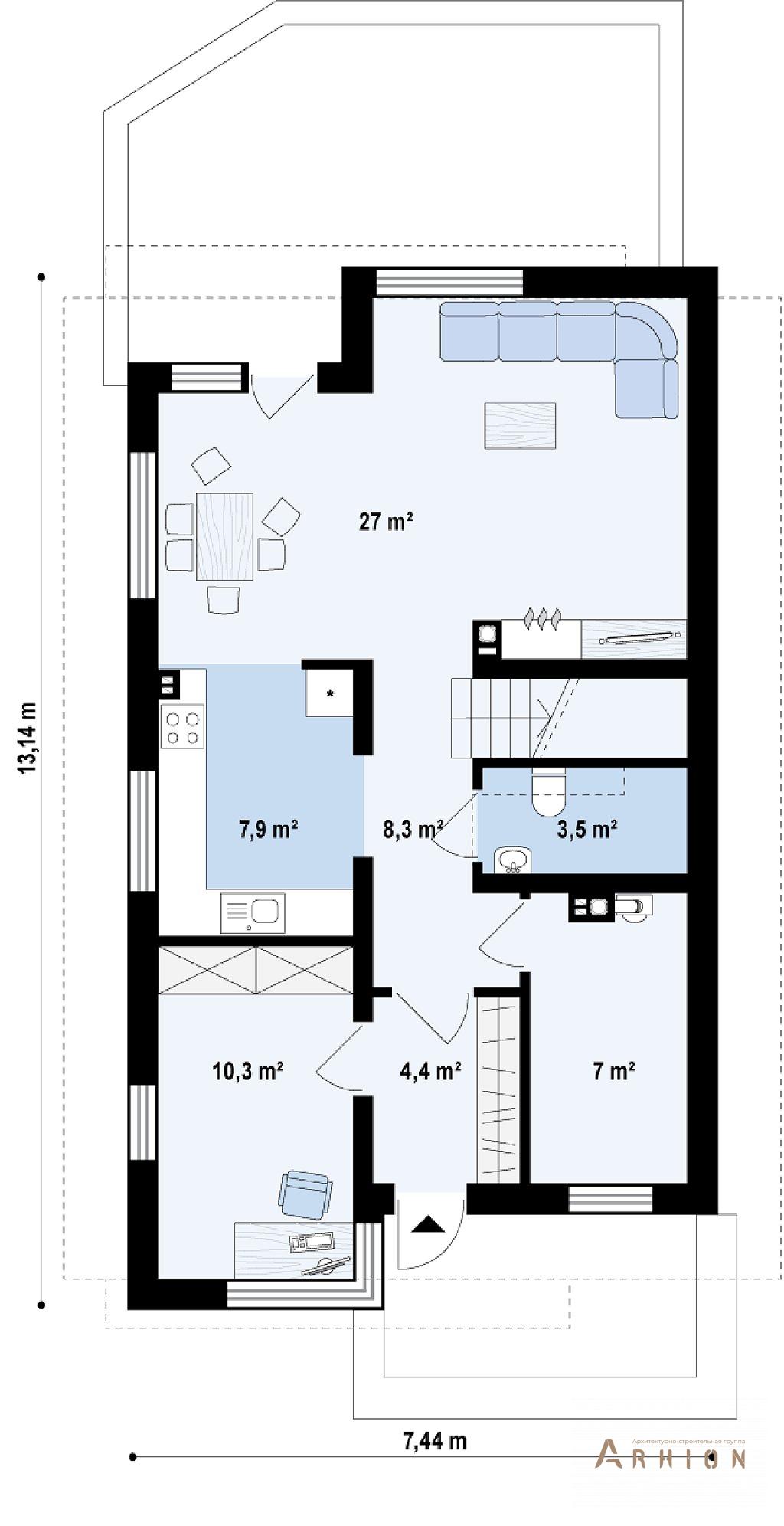 2. Проект одноэтажного дома в современном стиле с двускатной кровлей, Z296, площадью - 124 кв c мансардой