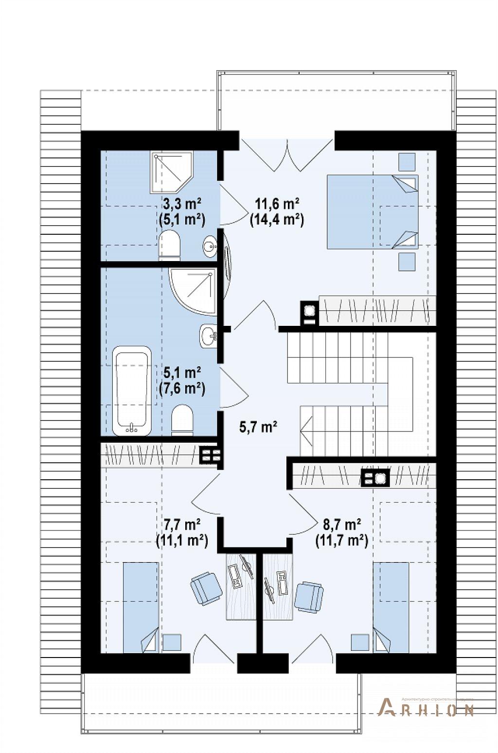 3. Проект одноэтажного дома в современном стиле с двускатной кровлей, Z296, площадью - 124 кв c мансардой