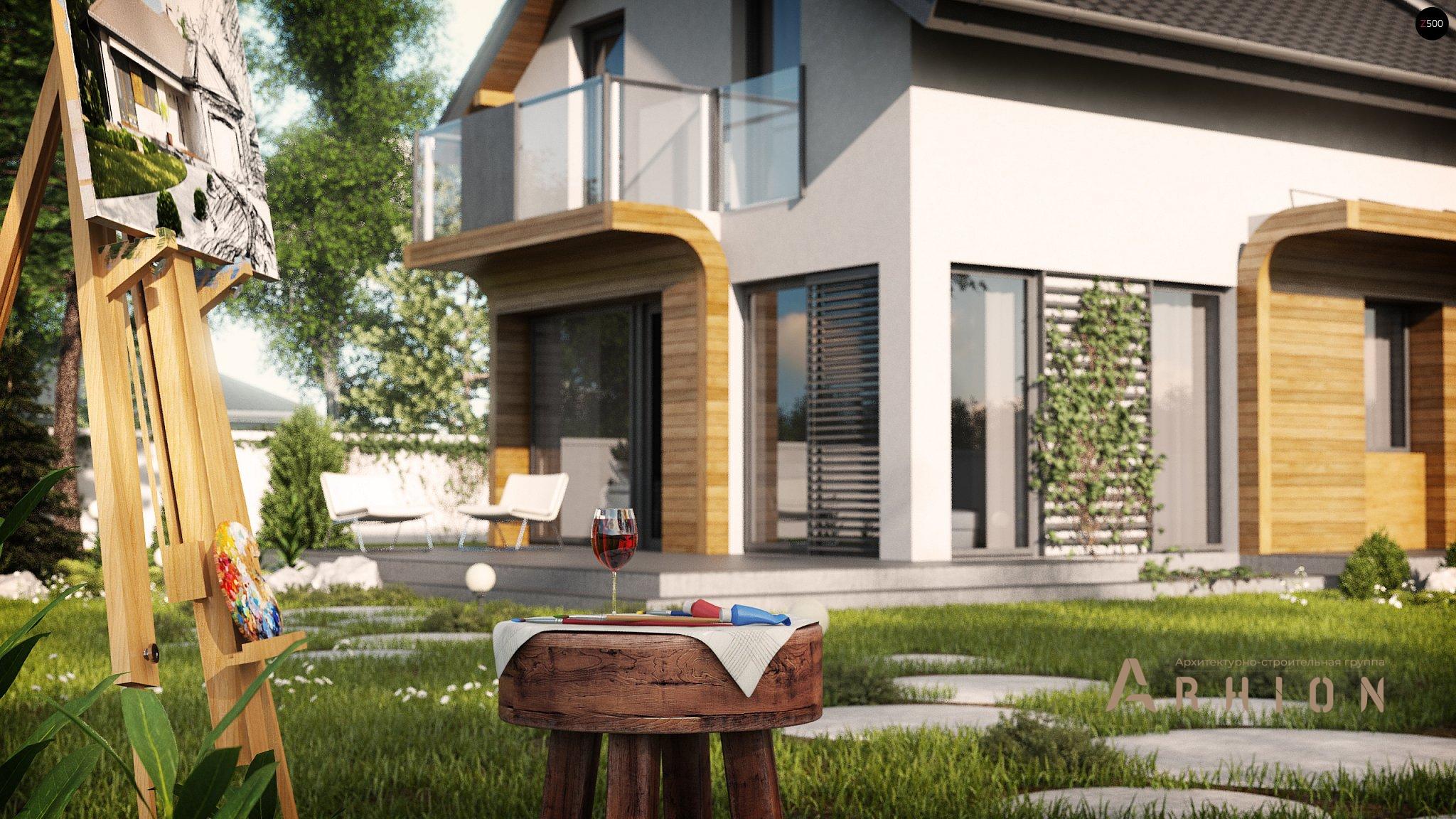 3. Проект одноэтажного дома в современном стиле с двускатной кровлей, Z298, площадью - 123 кв c мансардой, терассой, балконом, гаражом