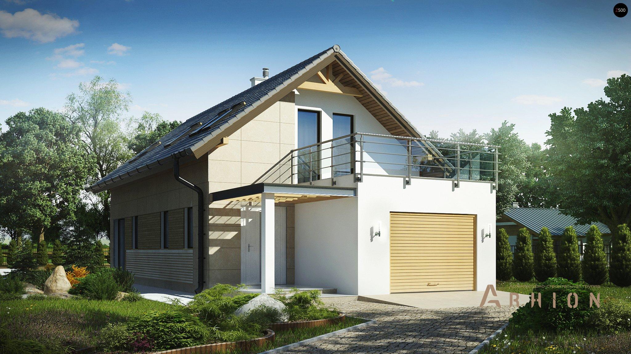 1. Проект одноэтажного дома в канадском стиле с двускатной кровлей, Z299, площадью - 144 кв c мансардой, терассой, балконом, гаражом