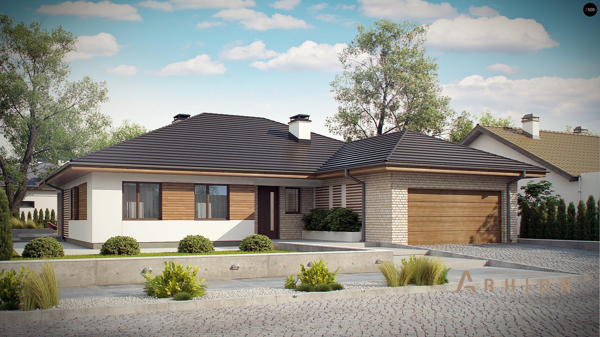 1. Проект одноэтажного дома в современном стиле с четырехскатной, Z301, площадью - 193 кв c терассой, гаражом