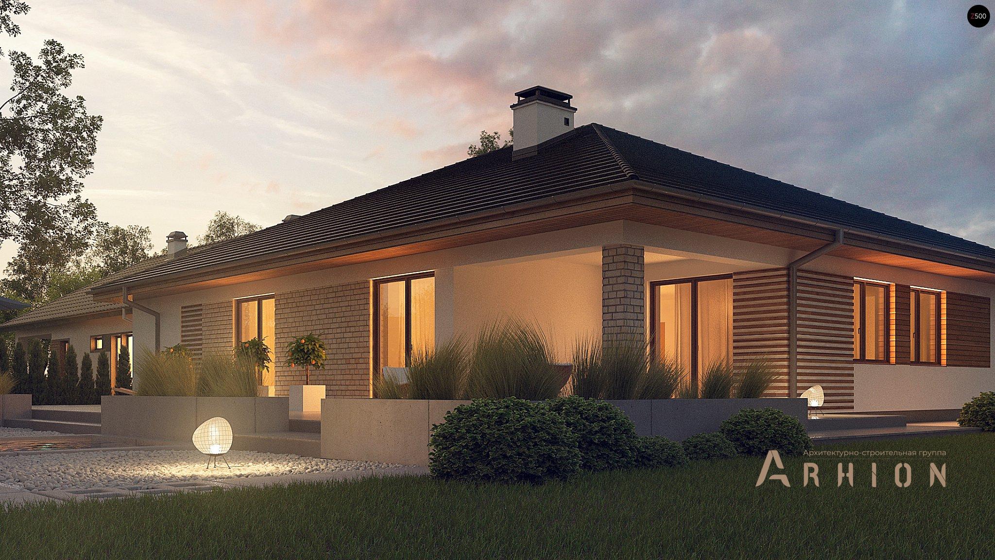 5. Проект одноэтажного дома в современном стиле с четырехскатной, Z301, площадью - 193 кв c терассой, гаражом