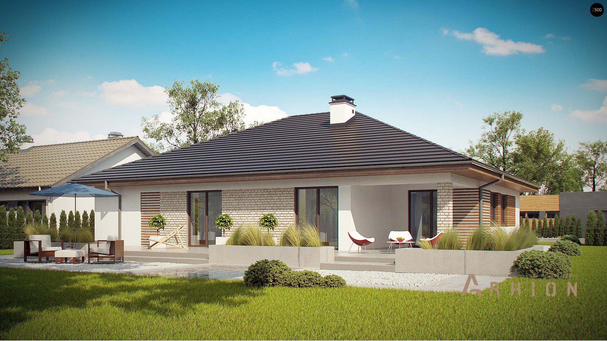 11. Проект одноэтажного дома в современном стиле с четырехскатной, Z301, площадью - 193 кв c терассой, гаражом