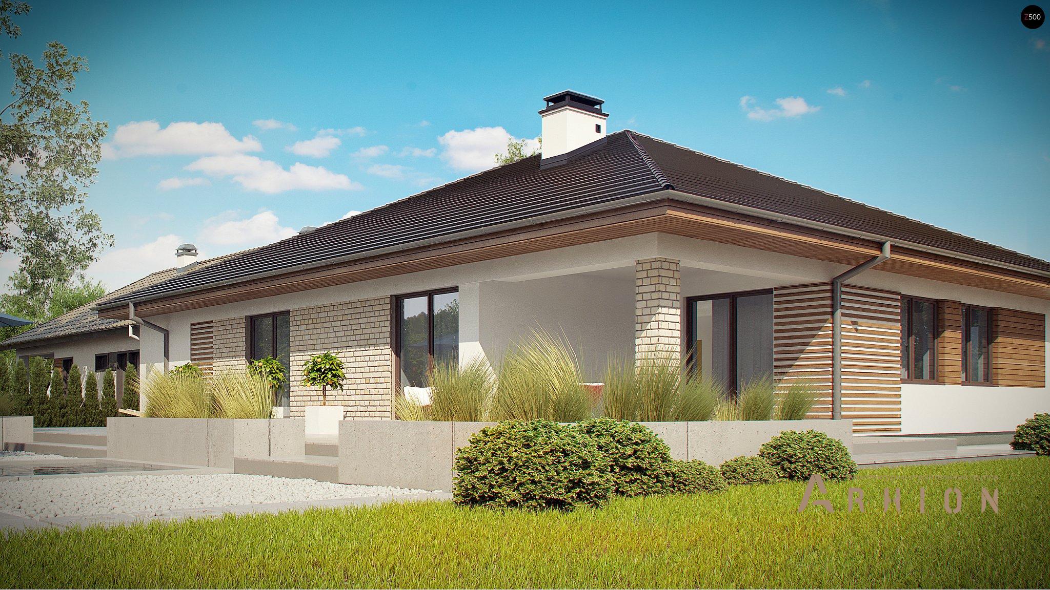 14. Проект одноэтажного дома в современном стиле с четырехскатной, Z301, площадью - 193 кв c терассой, гаражом