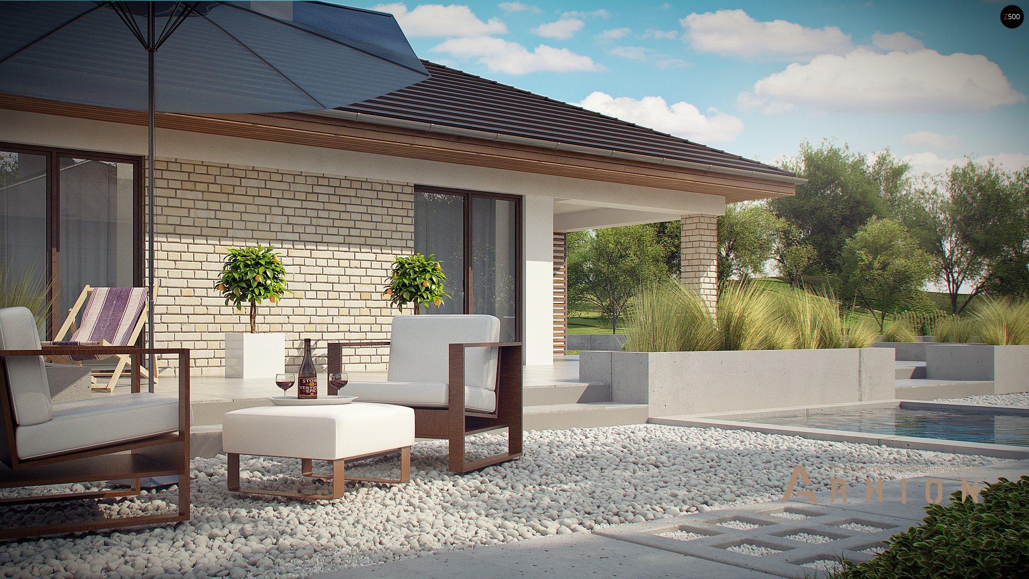 16. Проект одноэтажного дома в современном стиле с четырехскатной, Z301, площадью - 193 кв c терассой, гаражом