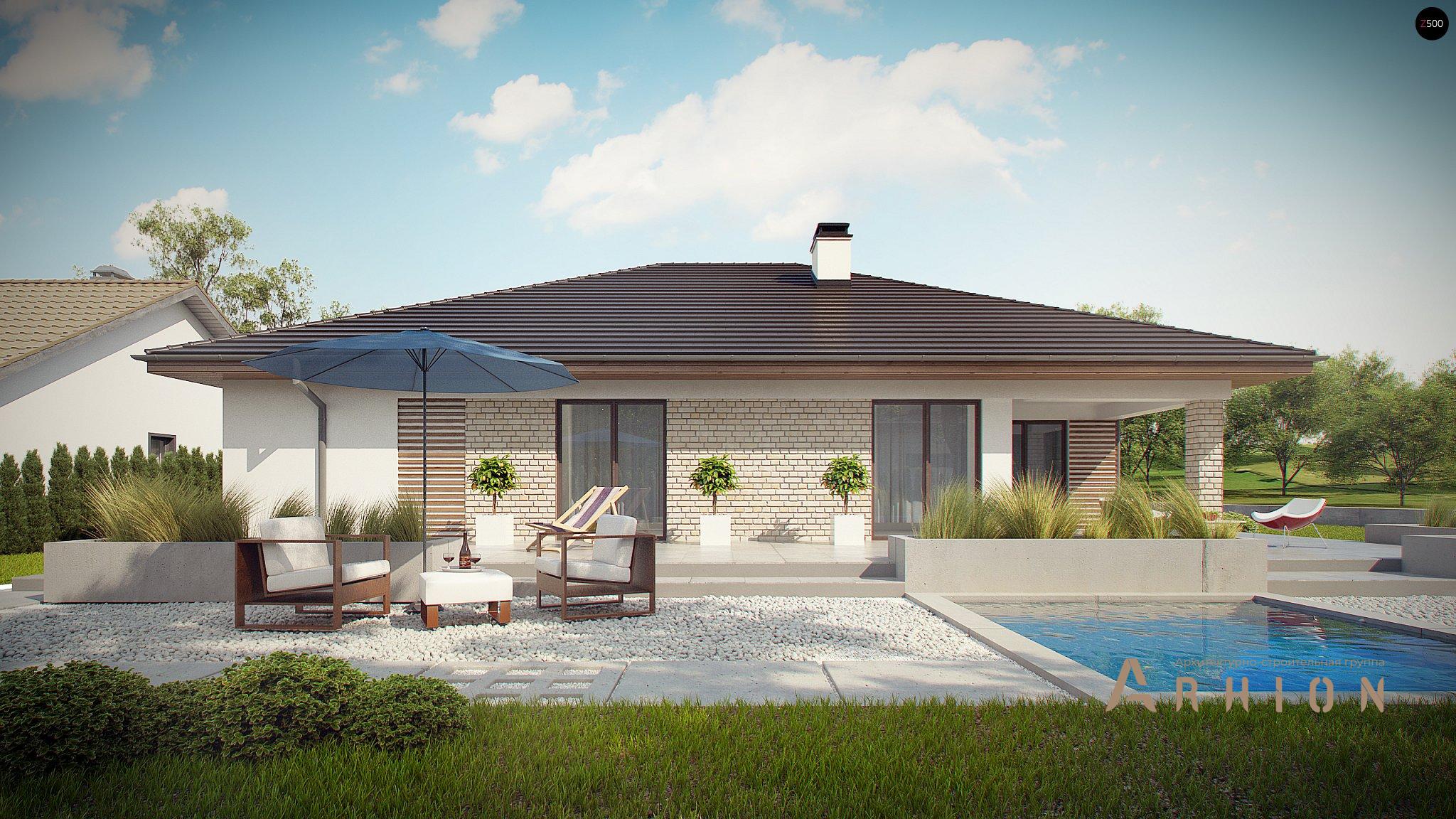 17. Проект одноэтажного дома в современном стиле с четырехскатной, Z301, площадью - 193 кв c терассой, гаражом